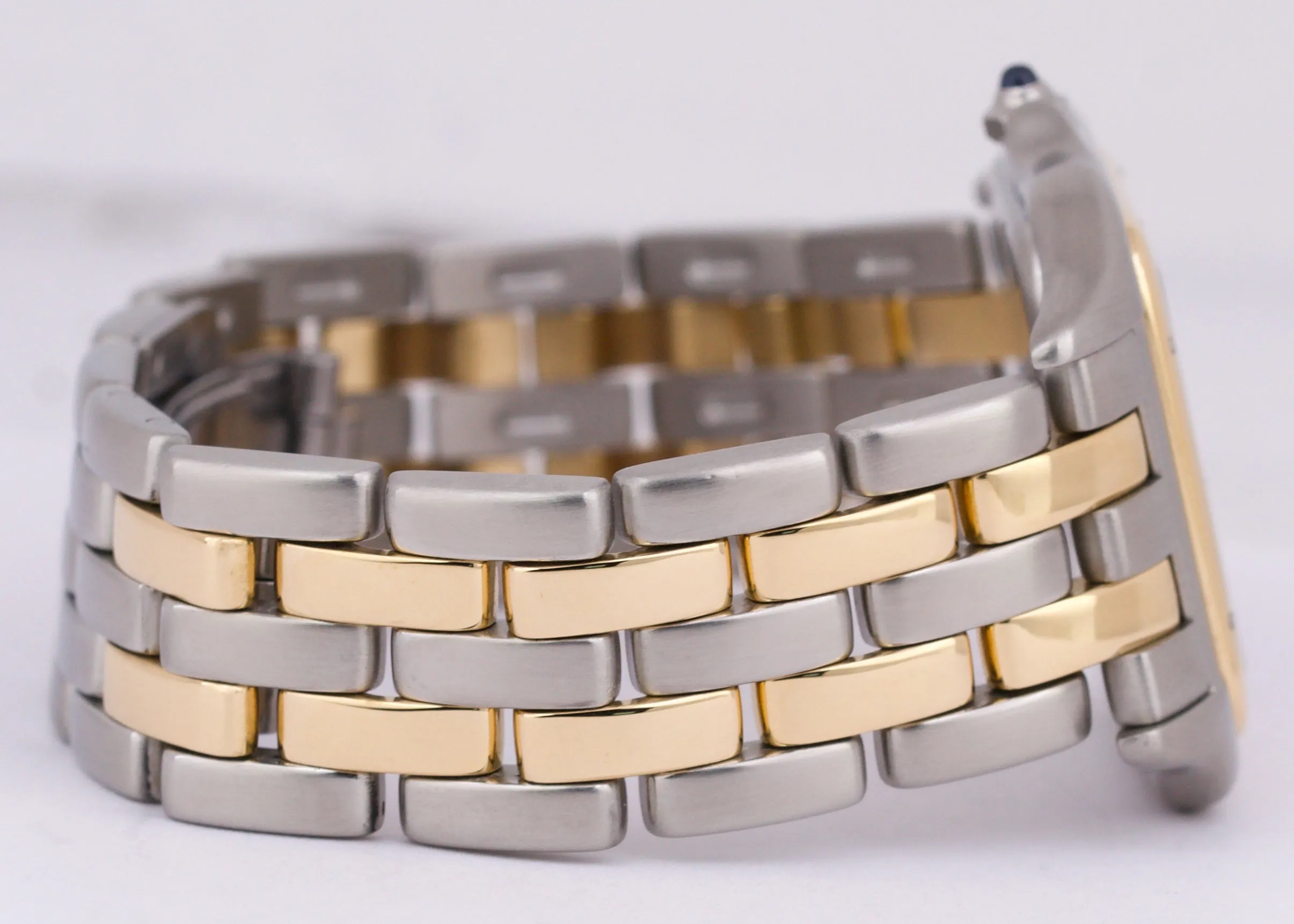 PAPERS Ladies Cartier Panthere TWO ROW 18K Gold Steel 29mm Quartz 83957 BOX