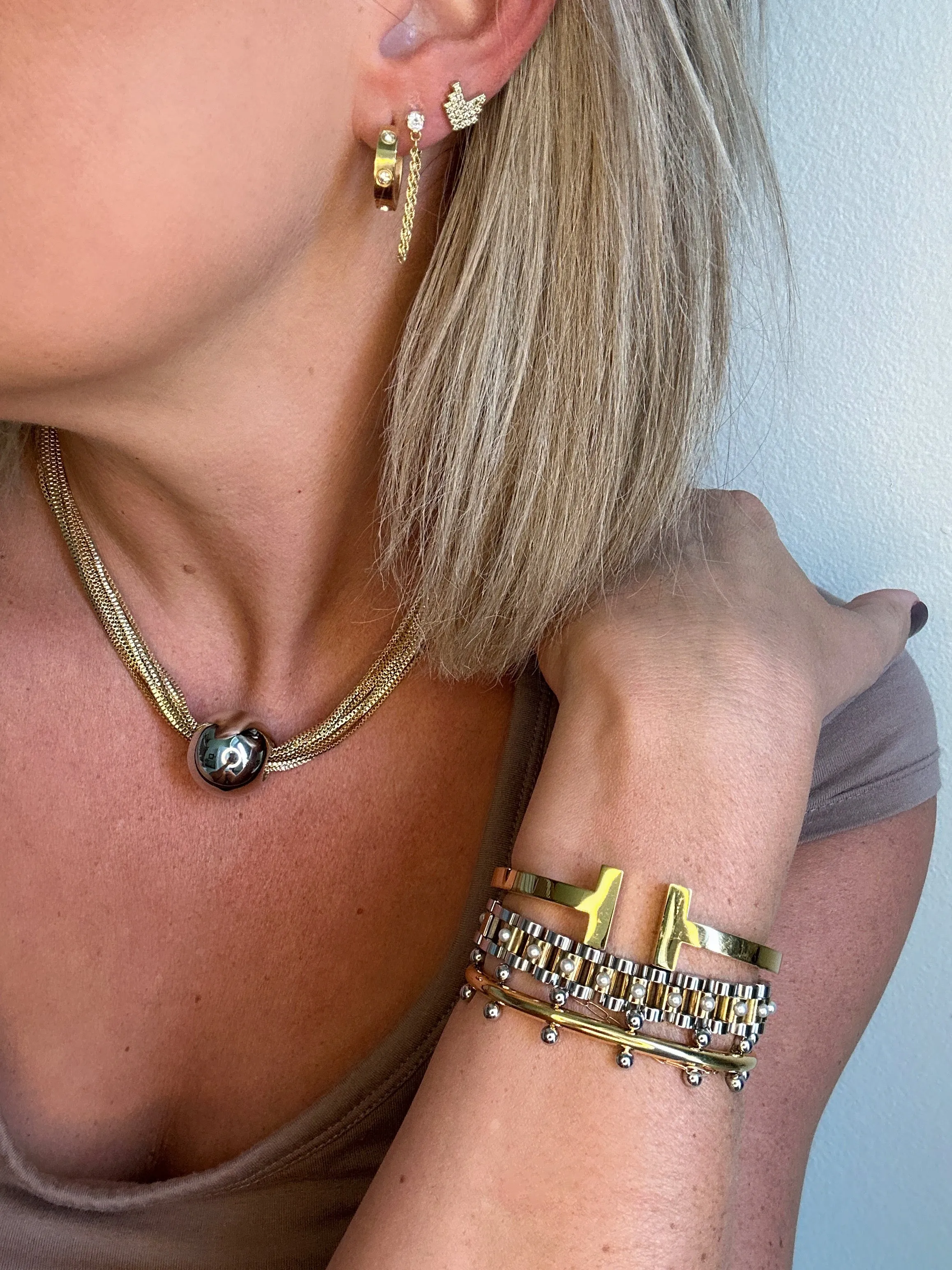 Pearl 2 Toned Watch Band Bracelet