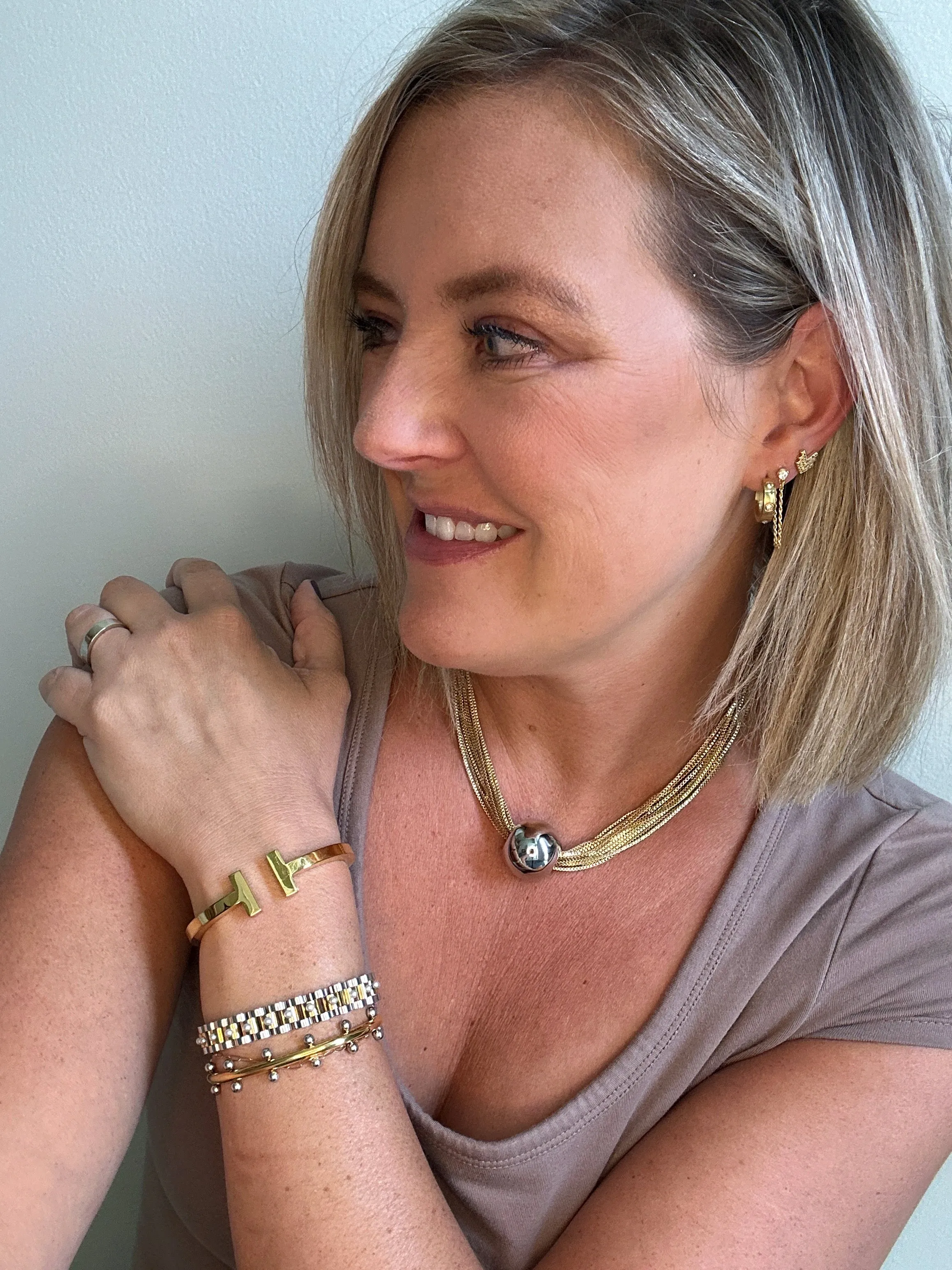 Pearl 2 Toned Watch Band Bracelet