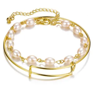 Pearl & 18K Gold-Plated Adjustable Bangle Set