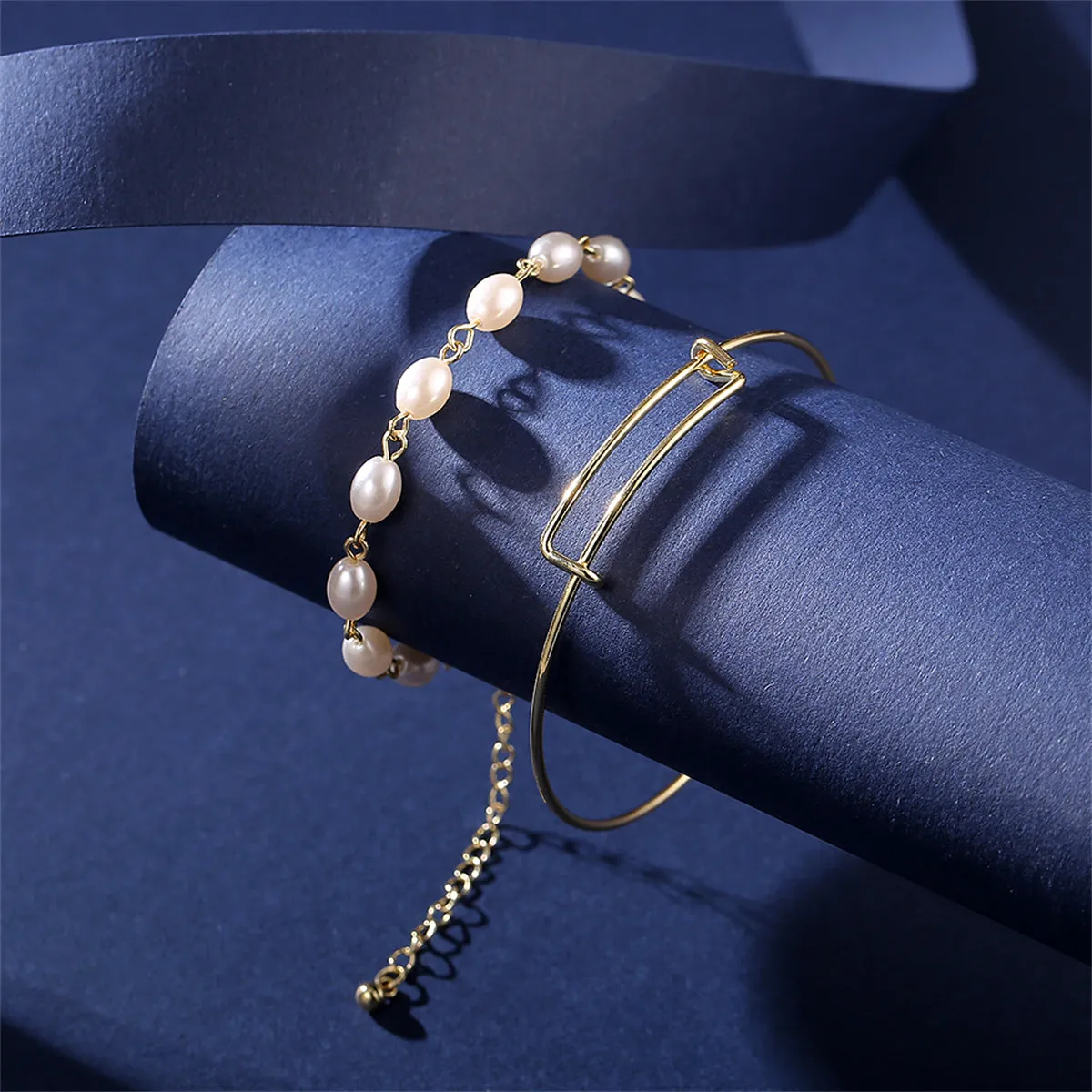 Pearl & 18K Gold-Plated Adjustable Bangle Set