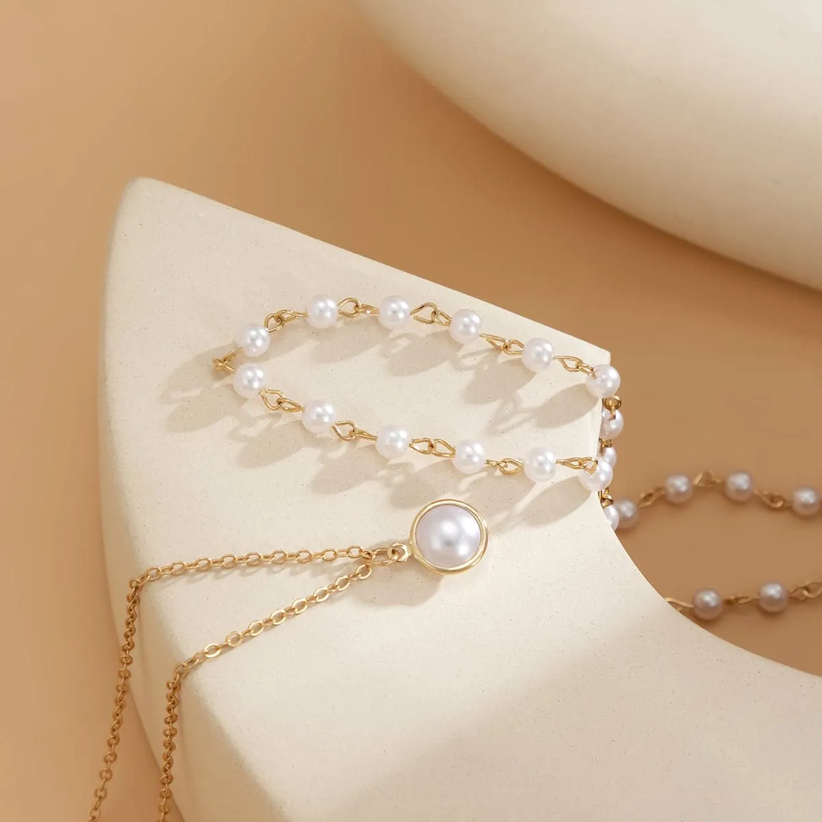 Pearl & 18K Gold-Plated Beaded Pendant Necklace Set