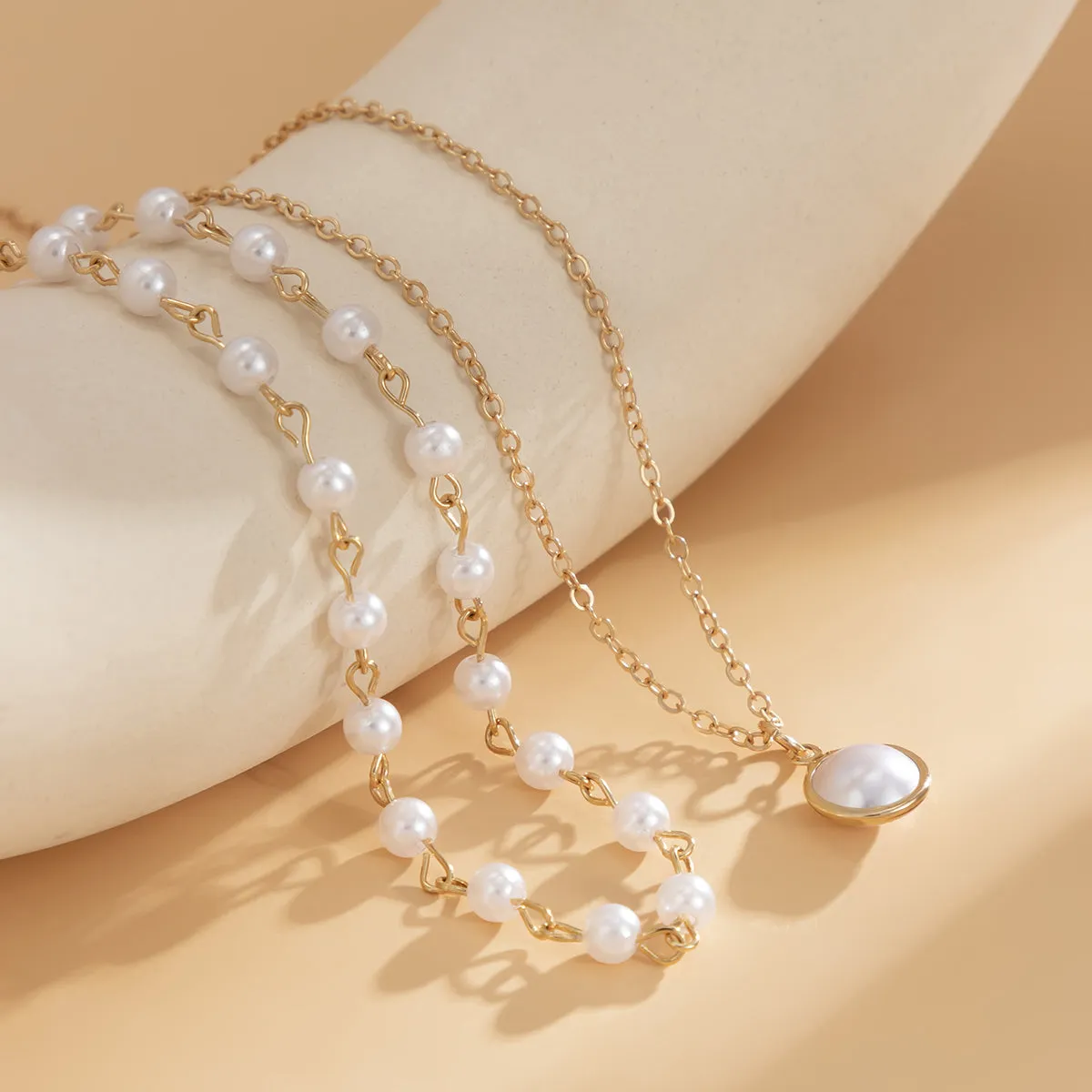 Pearl & 18K Gold-Plated Beaded Pendant Necklace Set