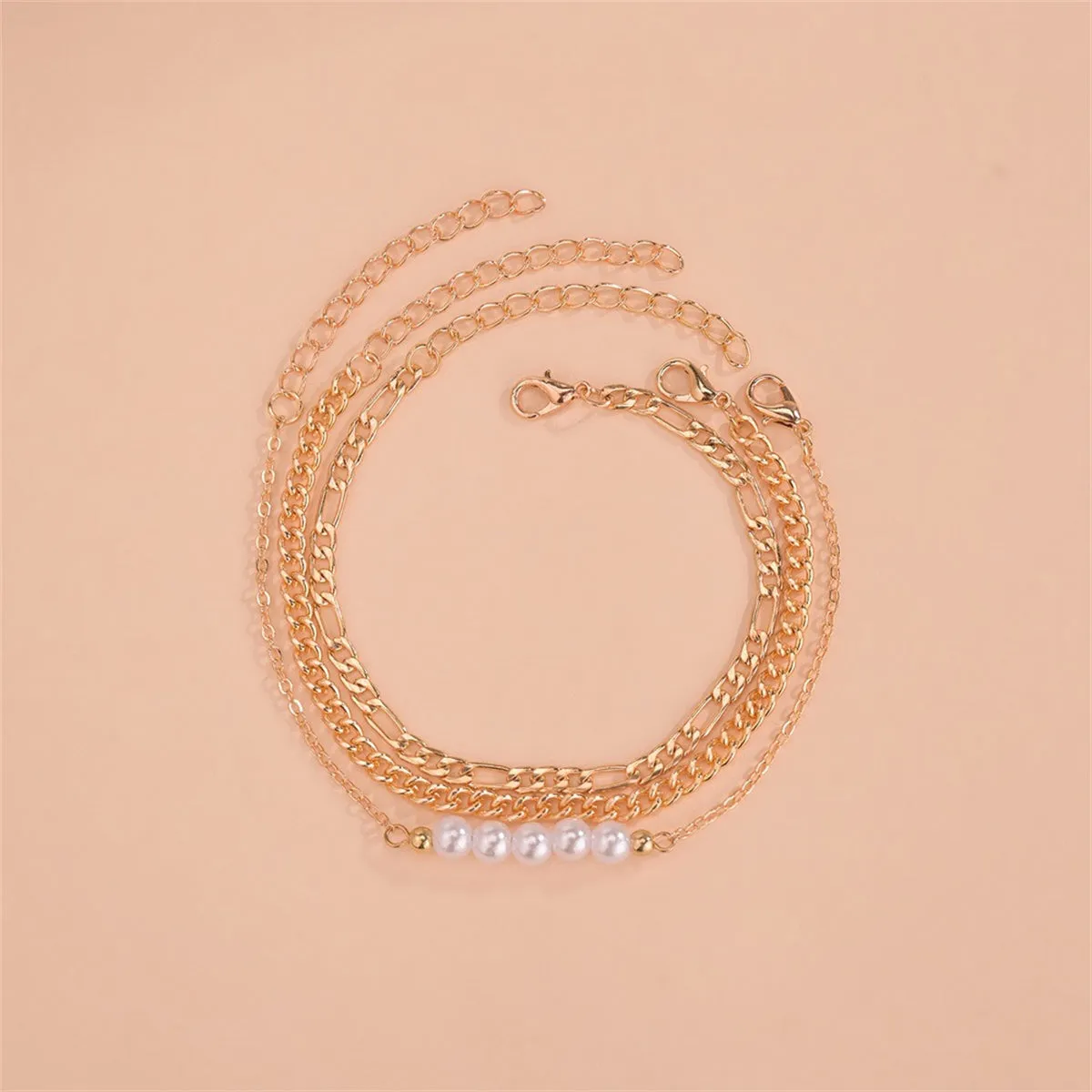 Pearl & 18K Gold-Plated Chain Bracelet Set