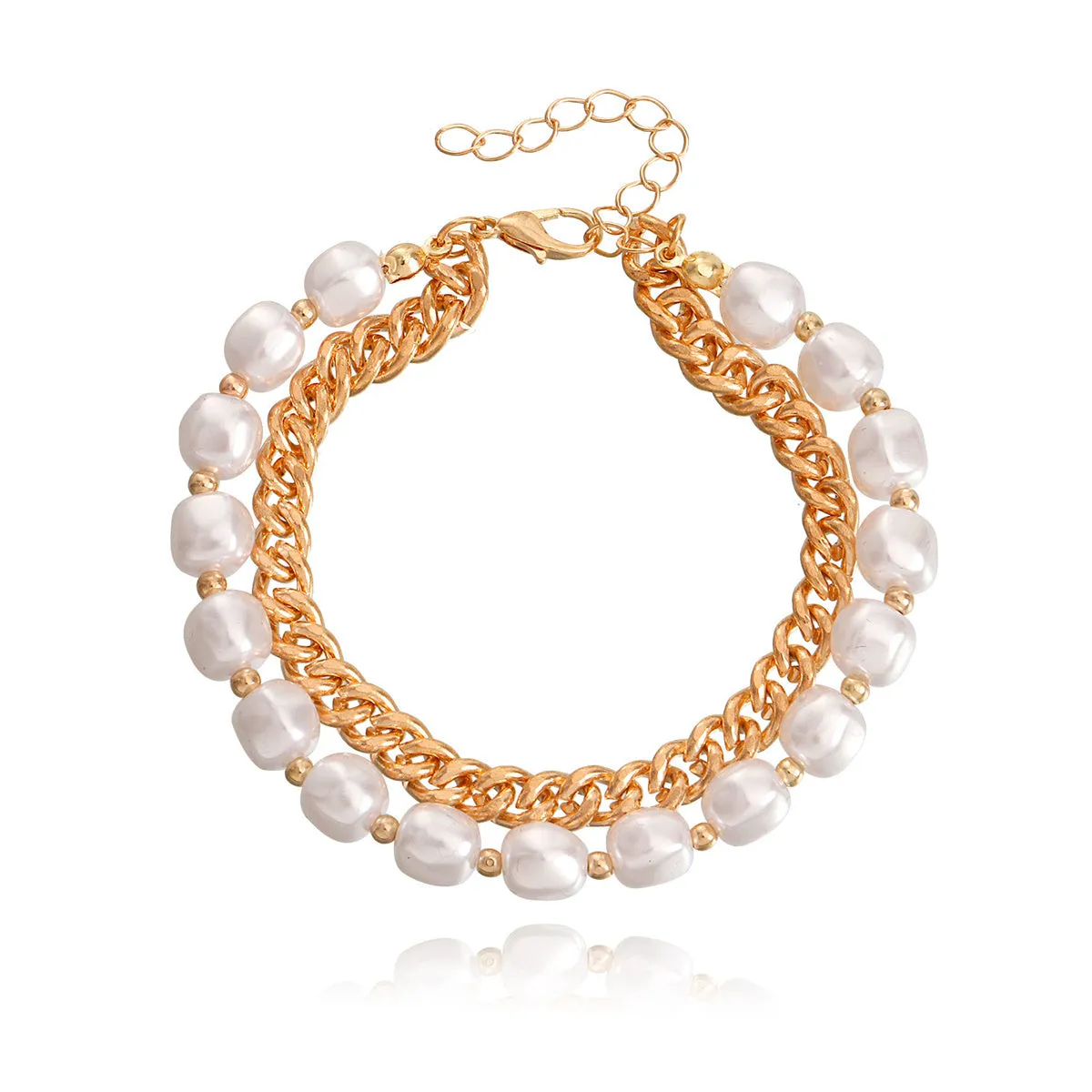Pearl & 18K Gold-Plated Cuban Chain Layered Bracelet