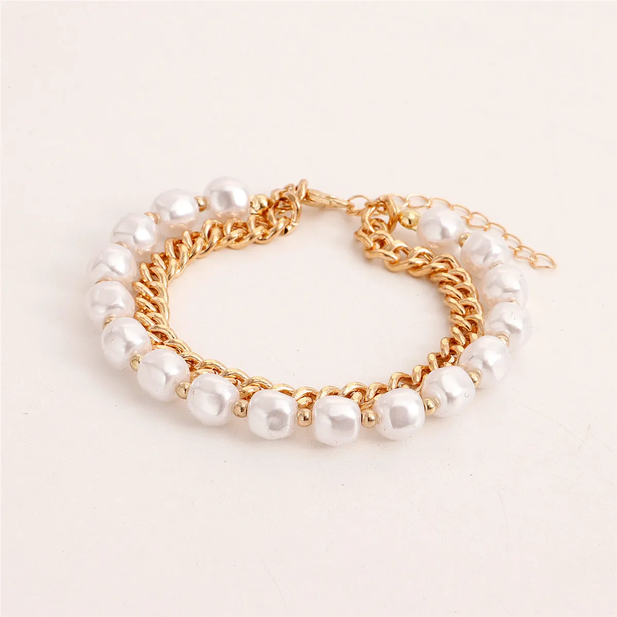 Pearl & 18K Gold-Plated Cuban Chain Layered Bracelet