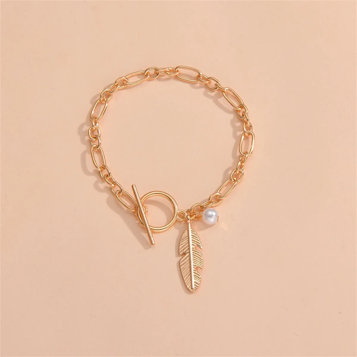 Pearl & 18K Gold-Plated Feather Charm Bracelet