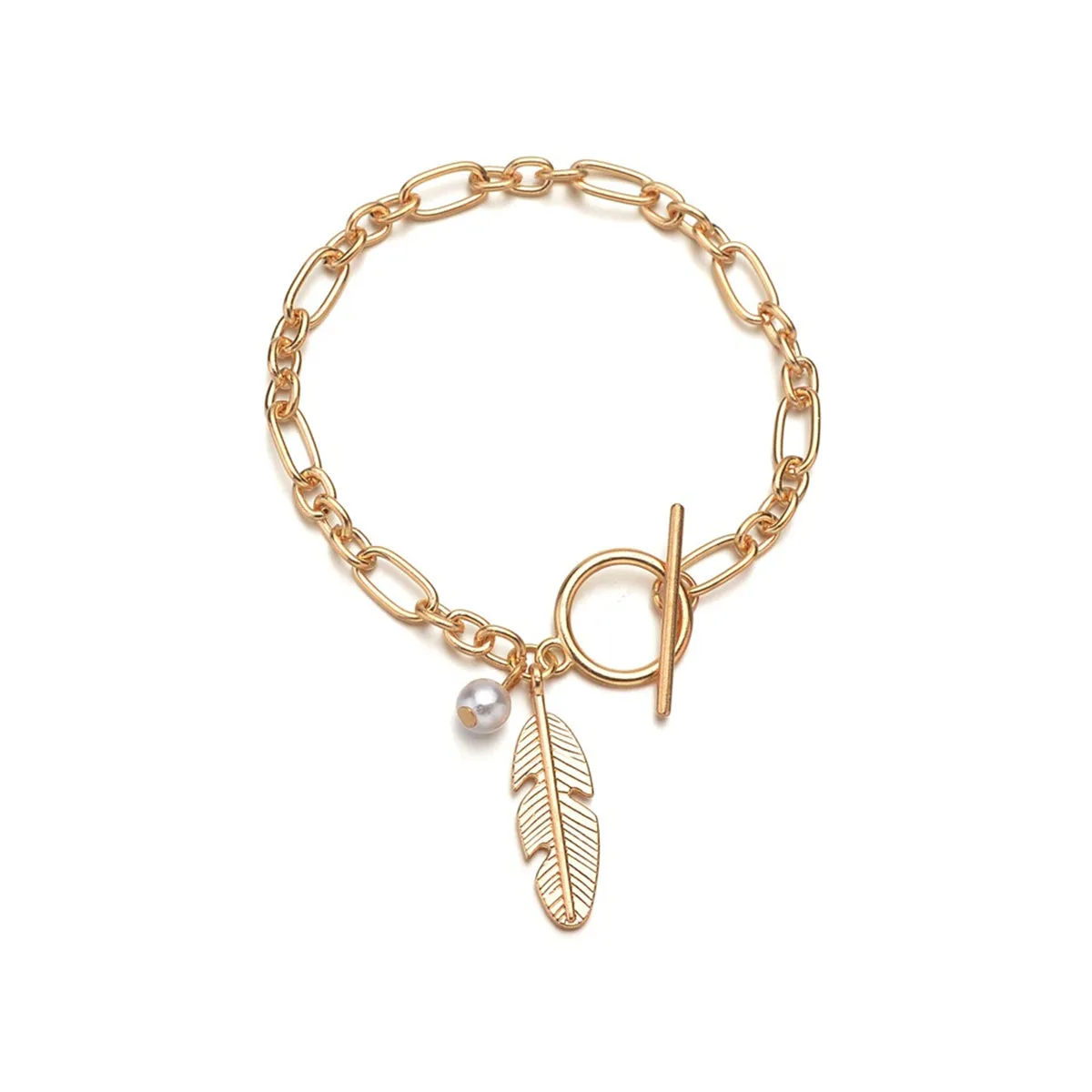 Pearl & 18K Gold-Plated Feather Charm Bracelet