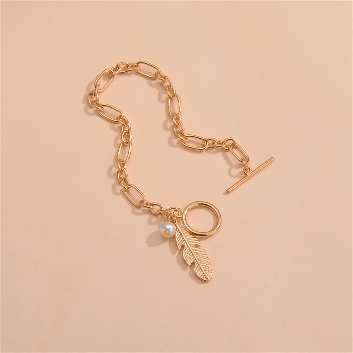 Pearl & 18K Gold-Plated Feather Charm Bracelet