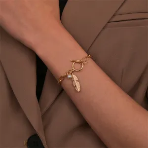 Pearl & 18K Gold-Plated Feather Charm Bracelet