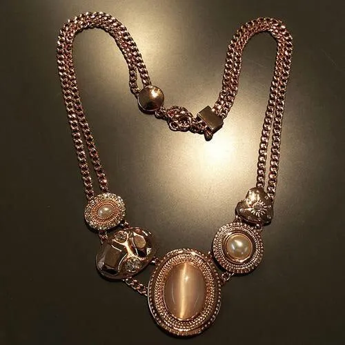 Pearl and Crystal Necklace & Bracelet Set in Rose Gold