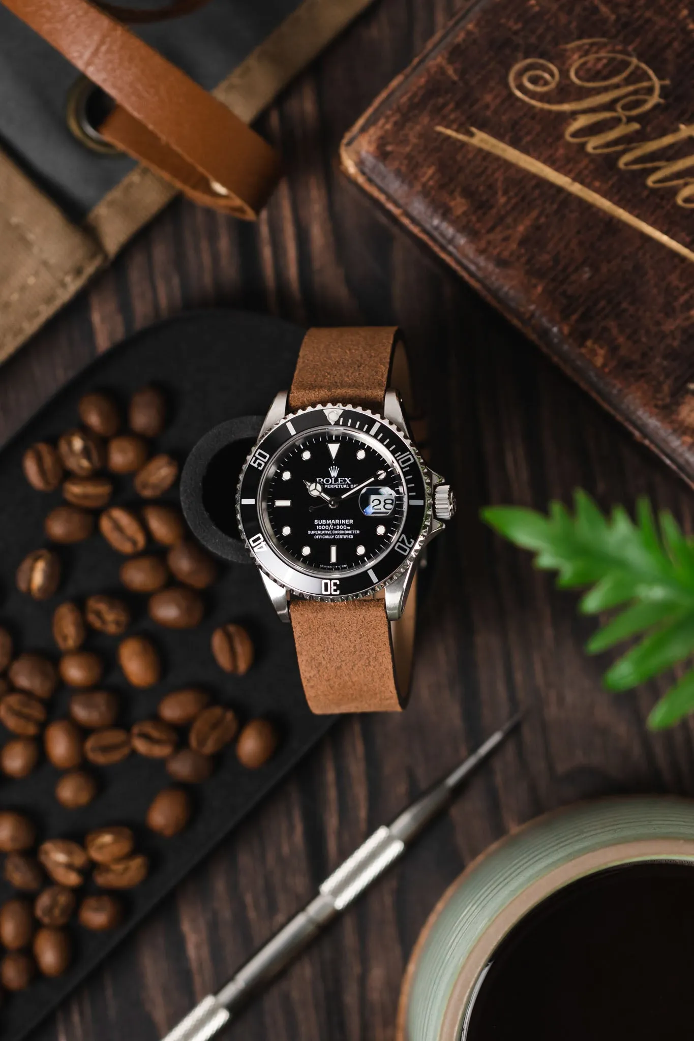 Pebro BARBOUR Waxed Calfskin Leather Watch Strap in MUSTARD BROWN