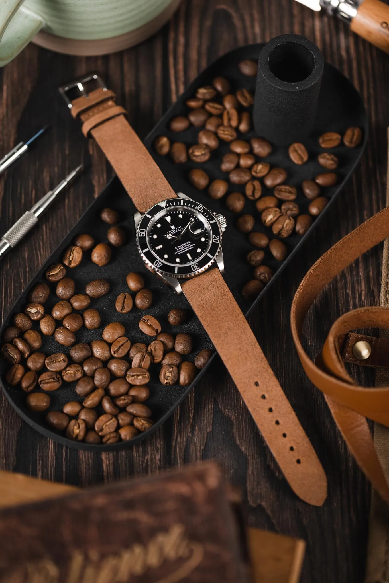 Pebro BARBOUR Waxed Calfskin Leather Watch Strap in MUSTARD BROWN