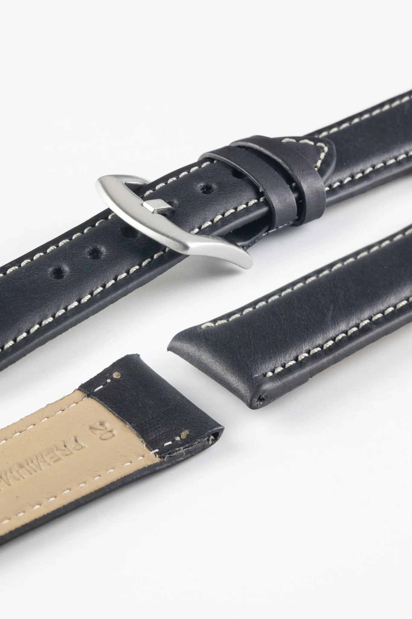 Pebro CADW Padded Vintage Leather Watch Strap in BLACK