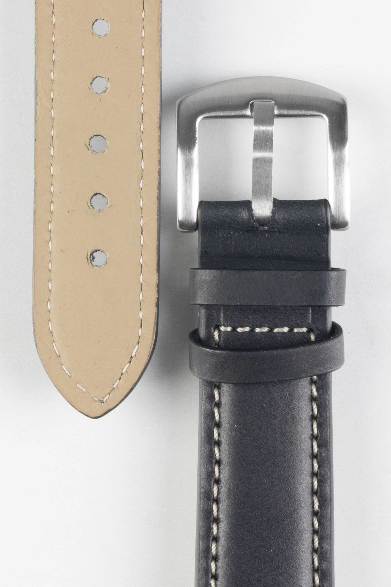 Pebro CADW Padded Vintage Leather Watch Strap in BLACK