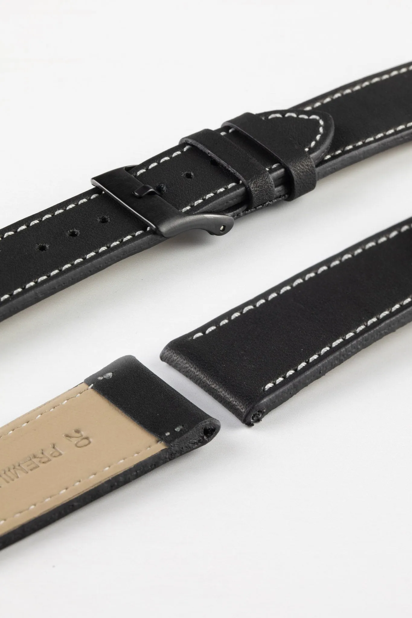 Pebro CLASSIC Unpadded Calfskin Leather Watch Strap in BLACK