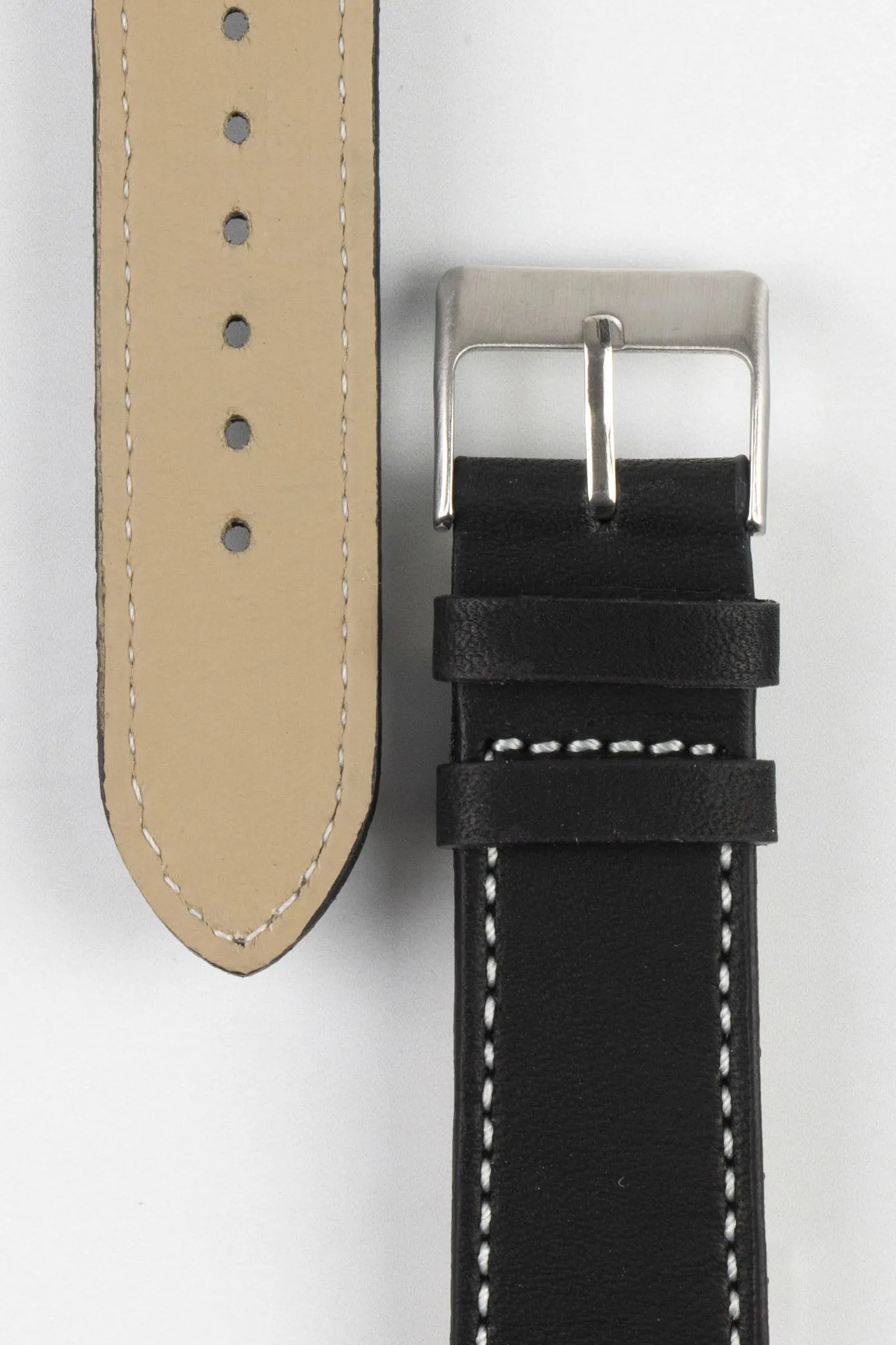 Pebro CLASSIC Unpadded Calfskin Leather Watch Strap in BLACK