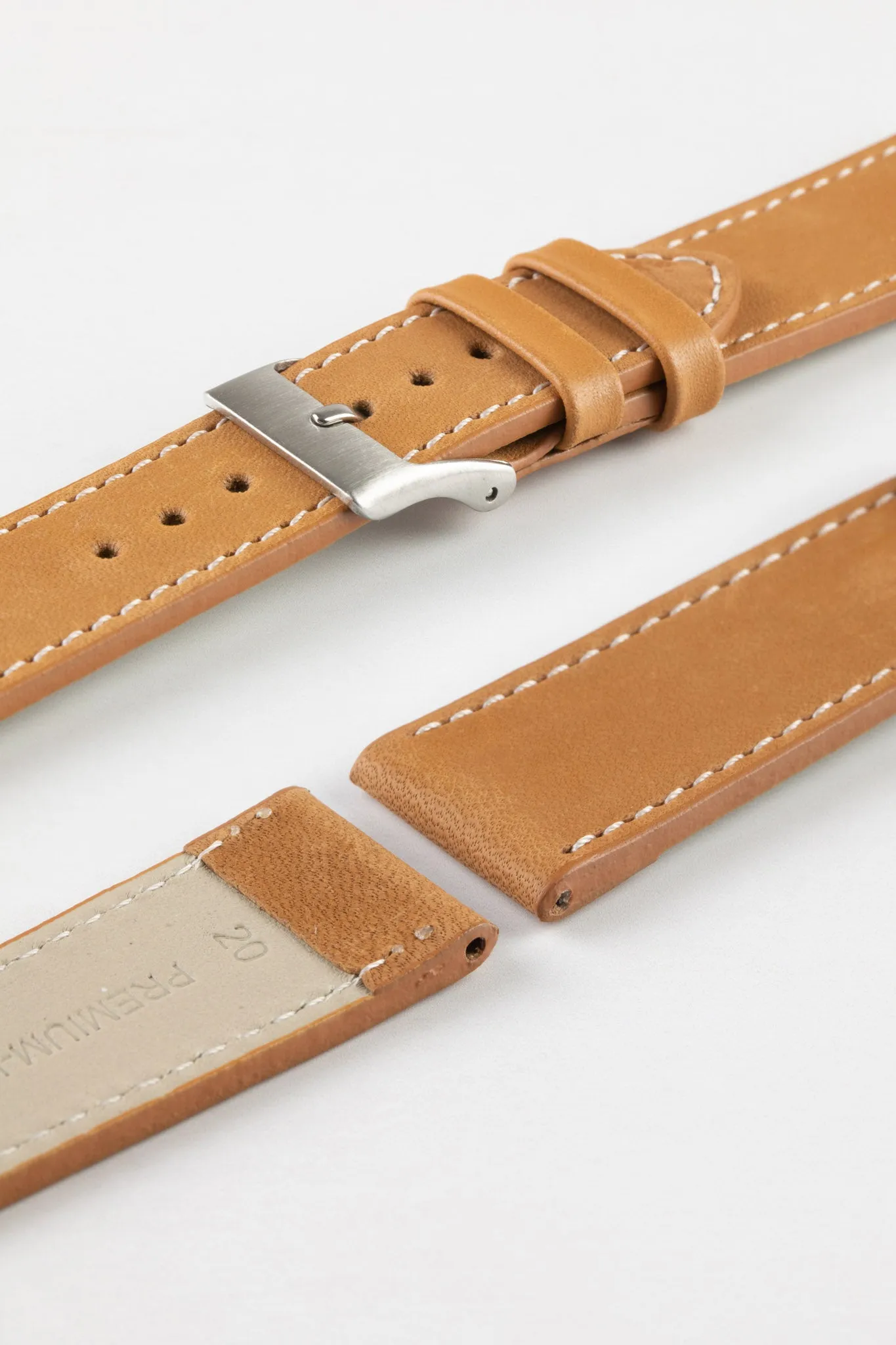 Pebro CLASSIC Unpadded Calfskin Leather Watch Strap in COGNAC