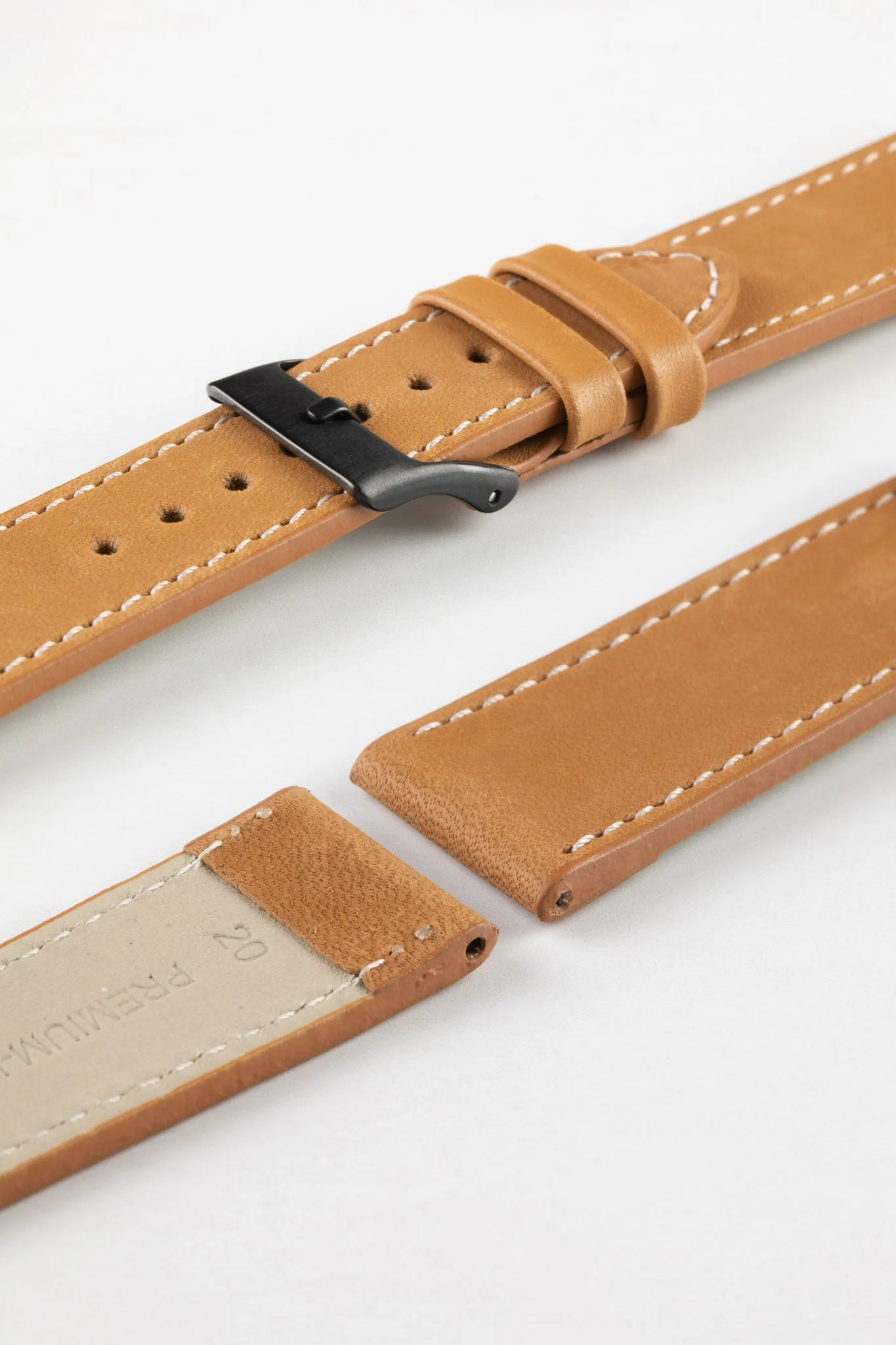 Pebro CLASSIC Unpadded Calfskin Leather Watch Strap in COGNAC