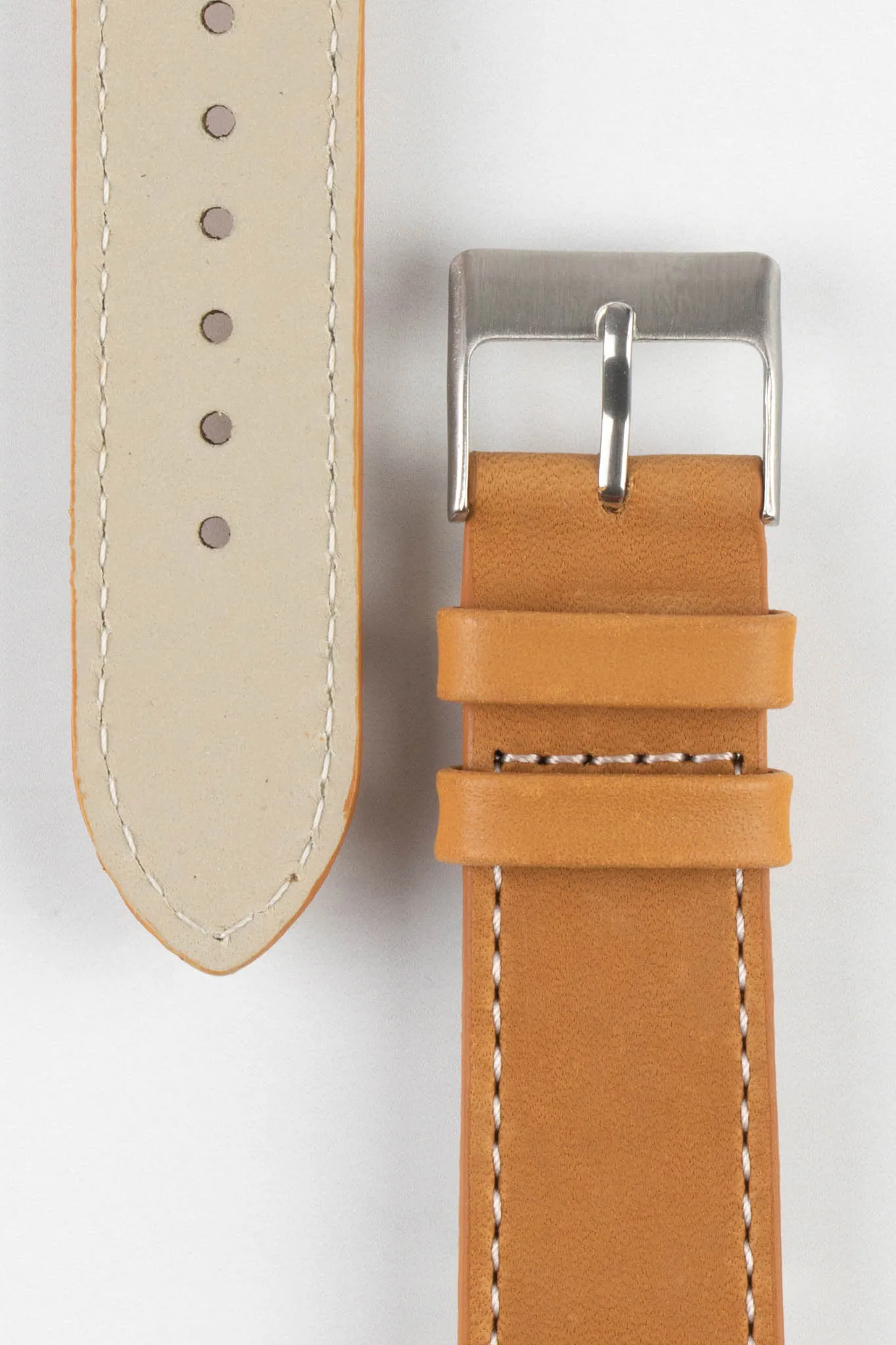Pebro CLASSIC Unpadded Calfskin Leather Watch Strap in COGNAC