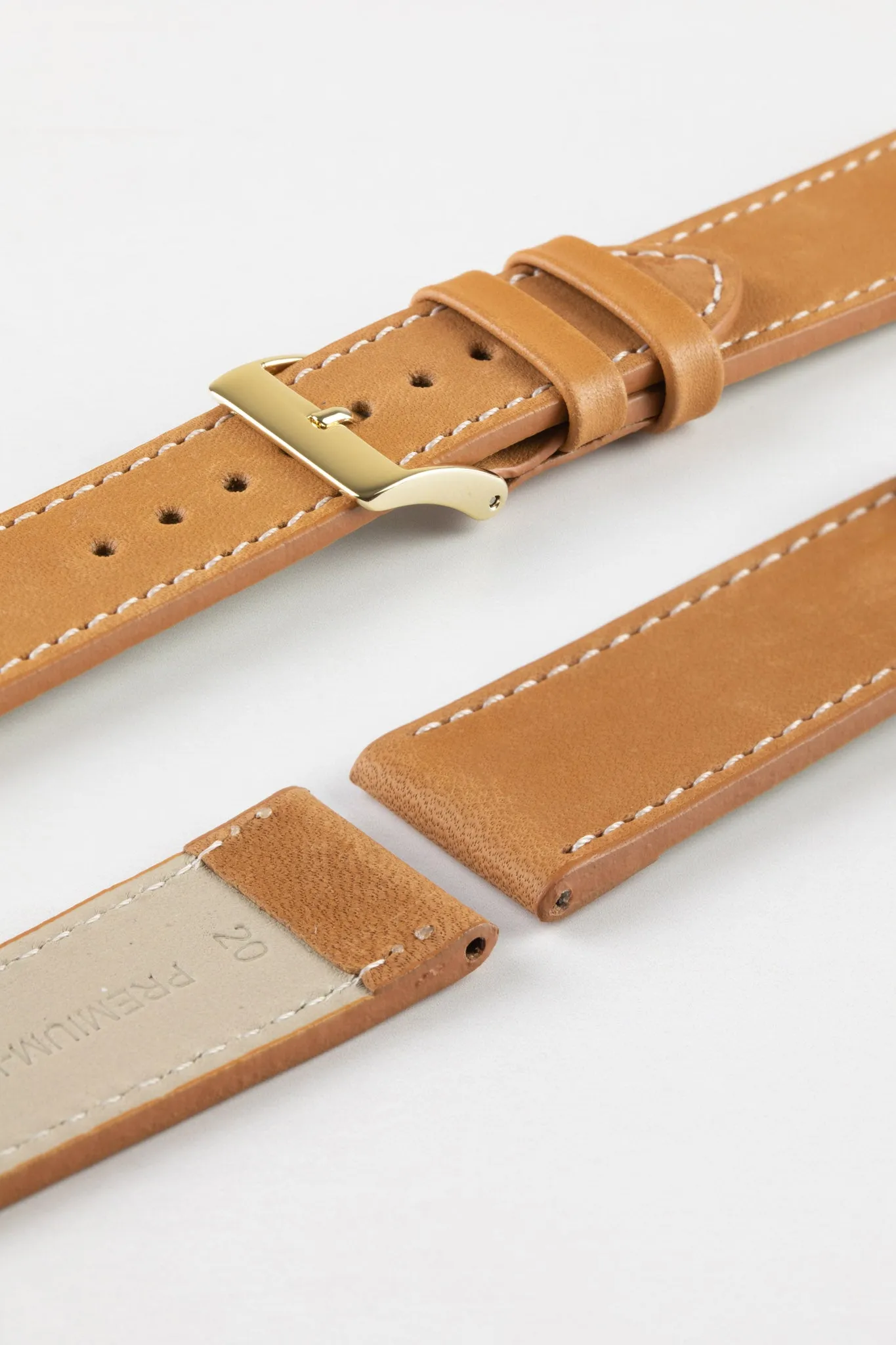 Pebro CLASSIC Unpadded Calfskin Leather Watch Strap in COGNAC