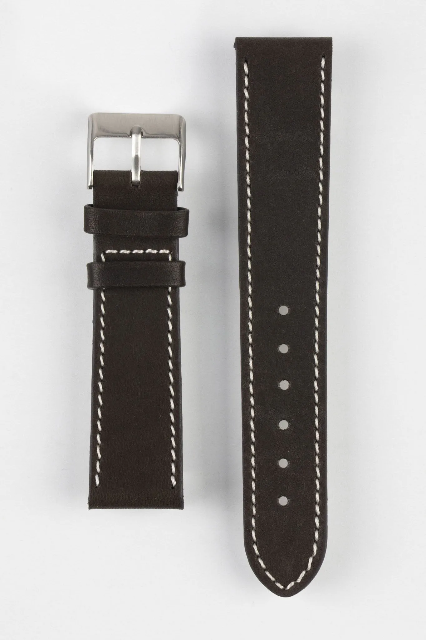 Pebro CLASSIC Unpadded Calfskin Leather Watch Strap in DARK BROWN