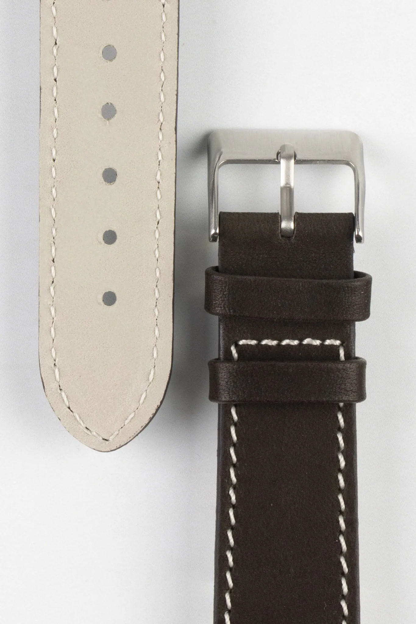 Pebro CLASSIC Unpadded Calfskin Leather Watch Strap in DARK BROWN