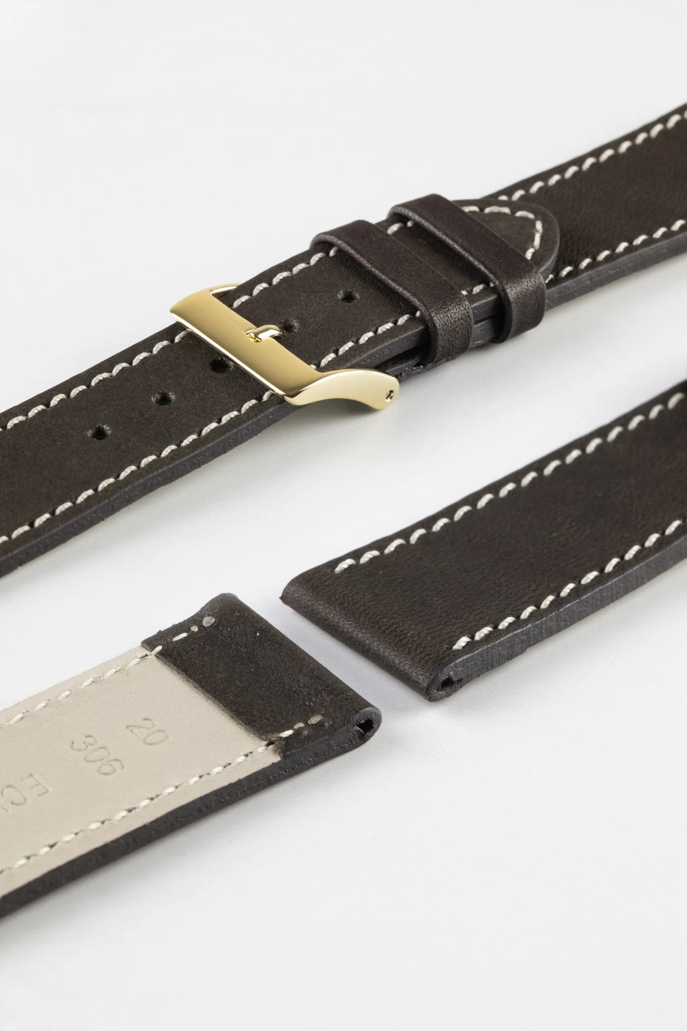 Pebro CLASSIC Unpadded Calfskin Leather Watch Strap in DARK BROWN