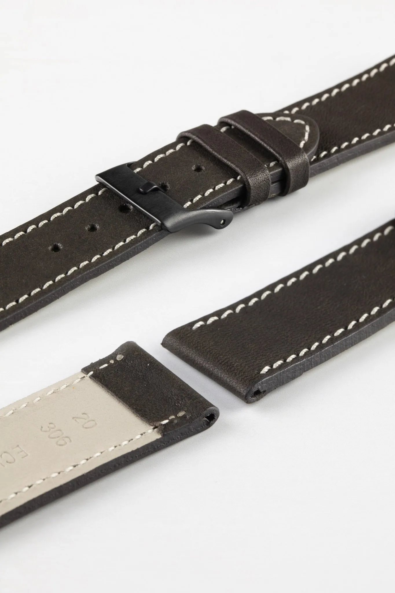 Pebro CLASSIC Unpadded Calfskin Leather Watch Strap in DARK BROWN