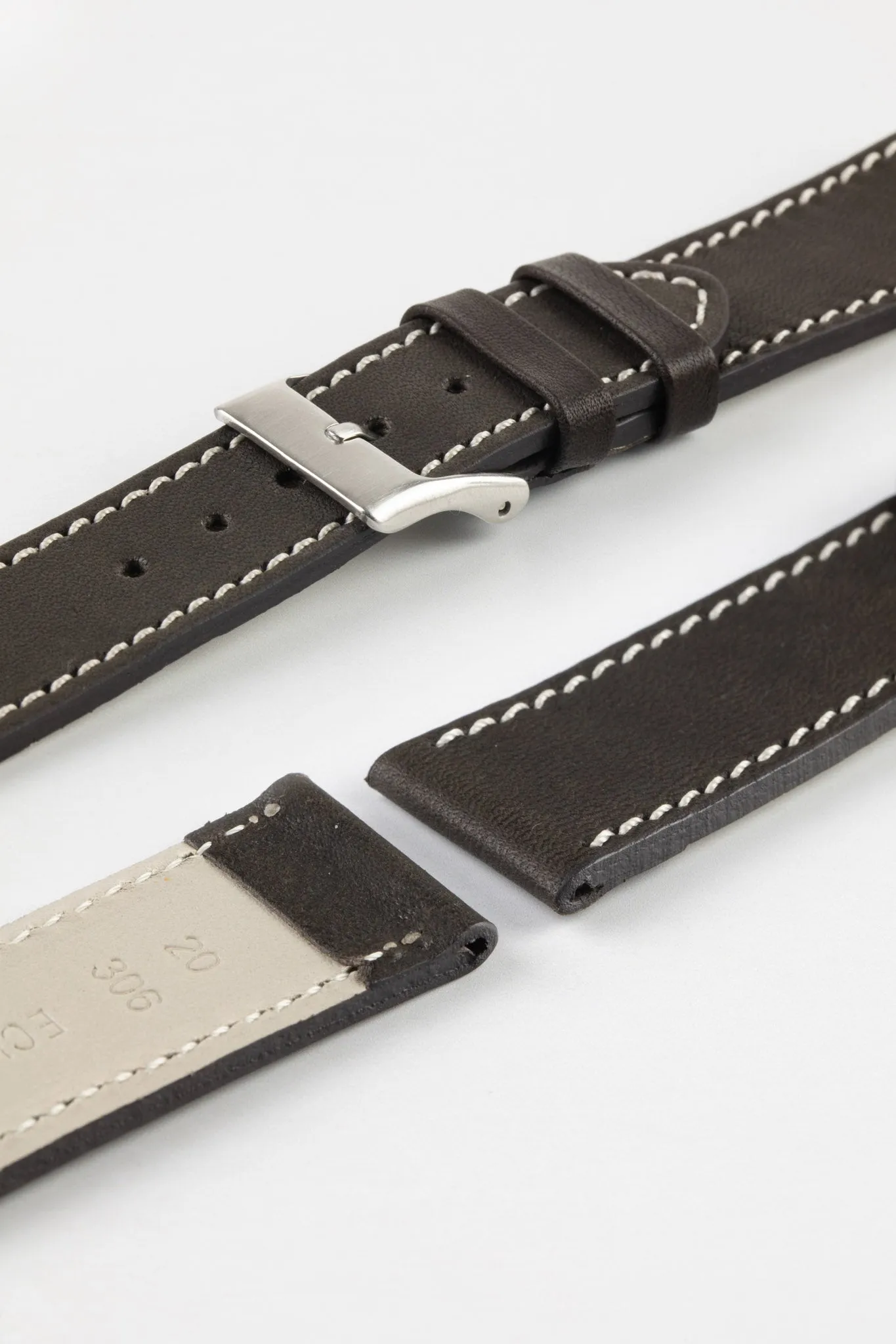 Pebro CLASSIC Unpadded Calfskin Leather Watch Strap in DARK BROWN