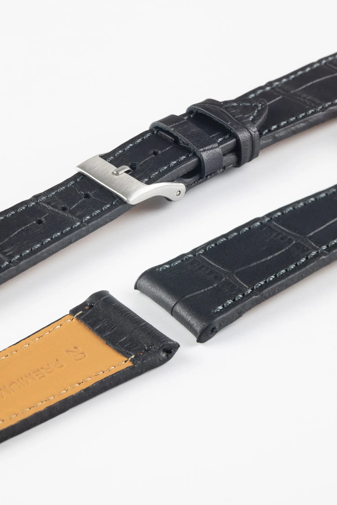 Pebro NILE Crocodile-Embossed Calfskin Leather Watch Strap in BLACK