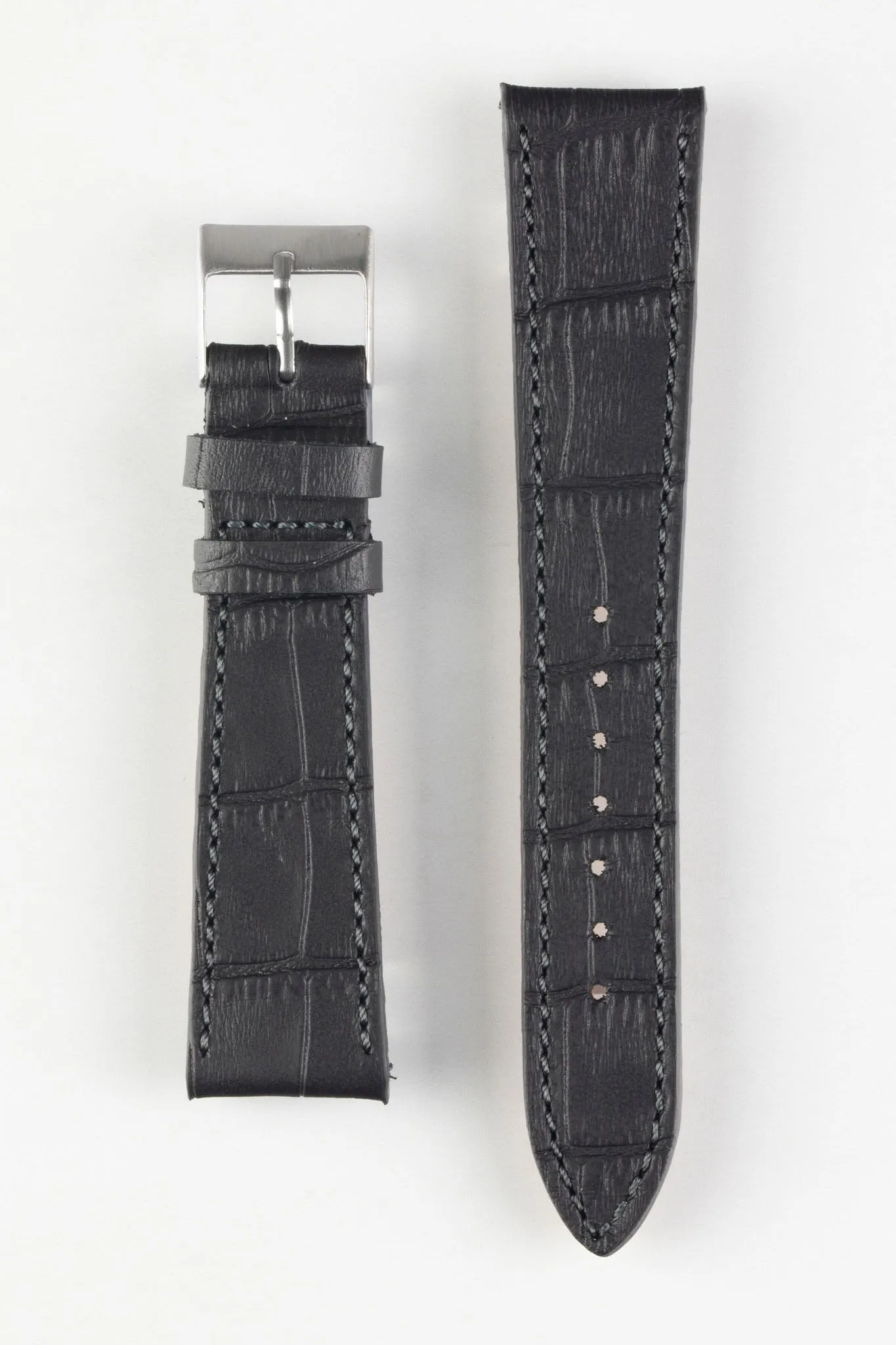 Pebro NILE Crocodile-Embossed Calfskin Leather Watch Strap in BLACK