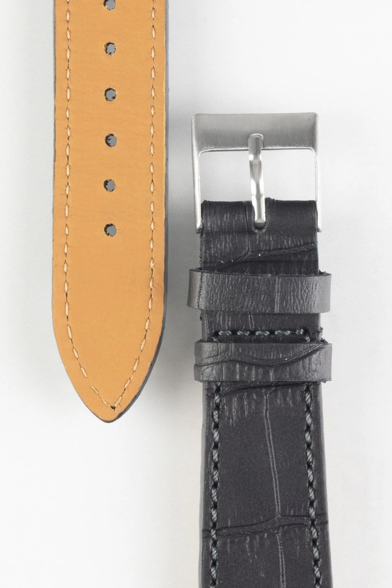 Pebro NILE Crocodile-Embossed Calfskin Leather Watch Strap in BLACK