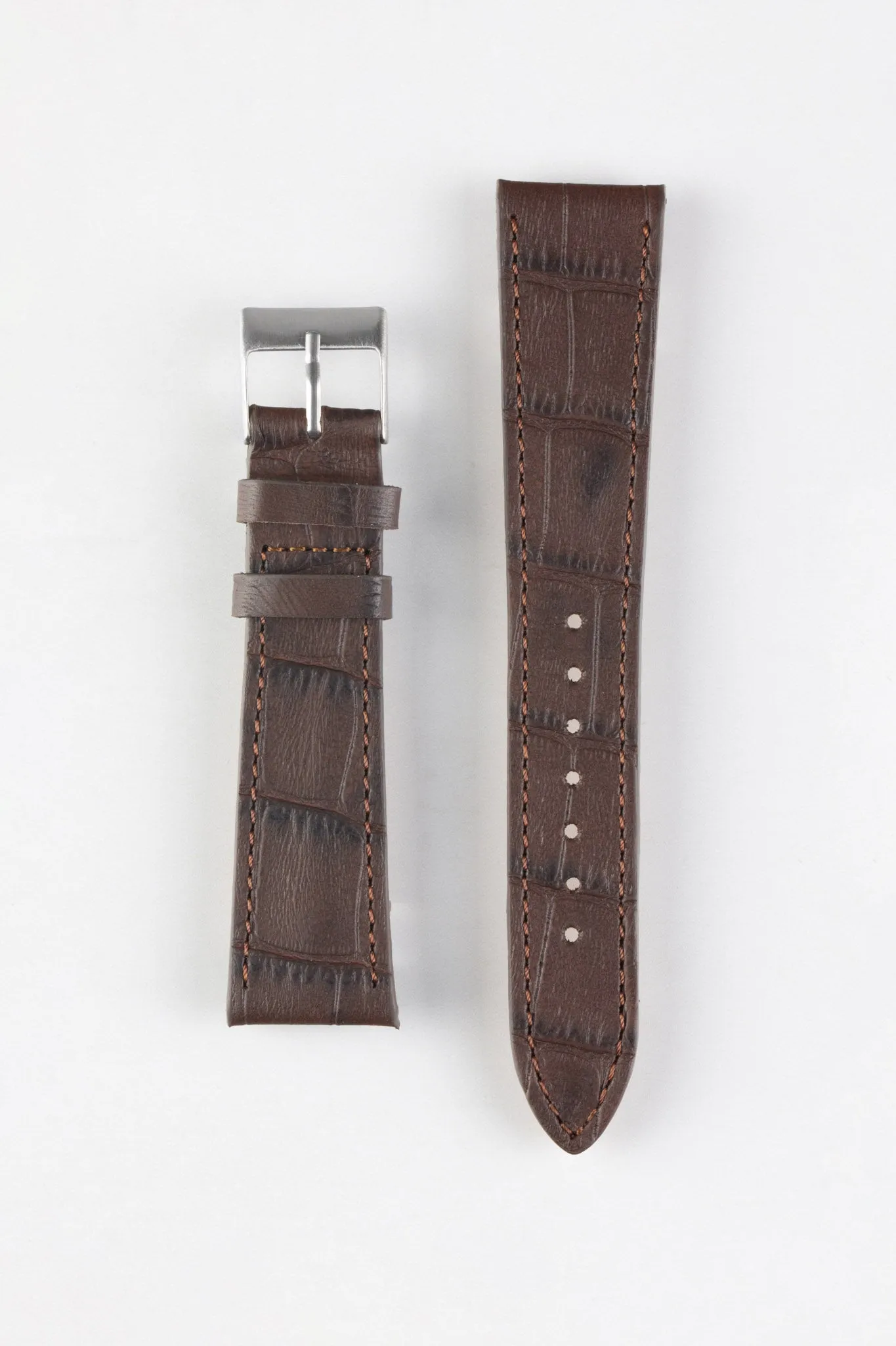 Pebro NILE Crocodile-Embossed Calfskin Leather Watch Strap in DARK BROWN