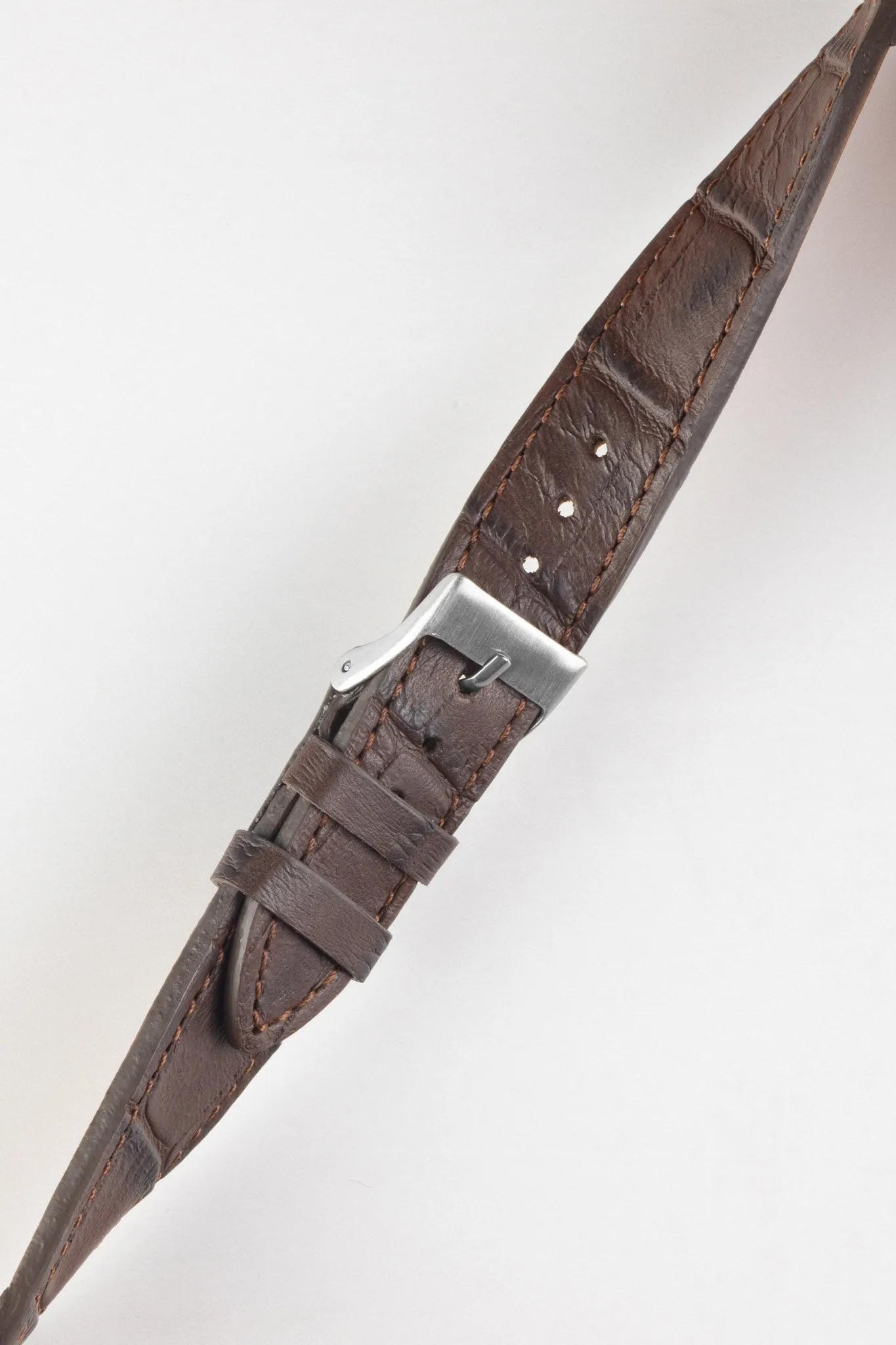 Pebro NILE Crocodile-Embossed Calfskin Leather Watch Strap in DARK BROWN