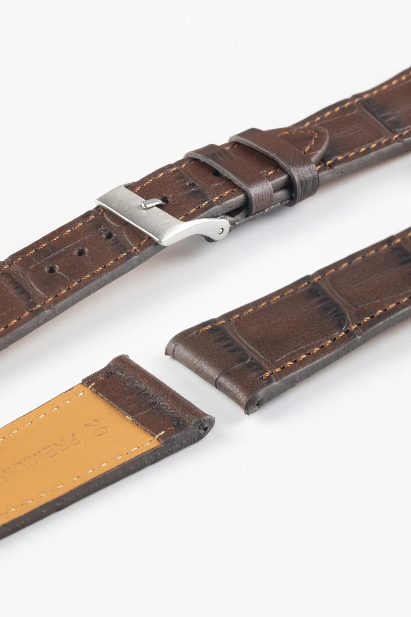 Pebro NILE Crocodile-Embossed Calfskin Leather Watch Strap in DARK BROWN