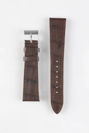 Pebro NILE Crocodile-Embossed Calfskin Leather Watch Strap in DARK BROWN