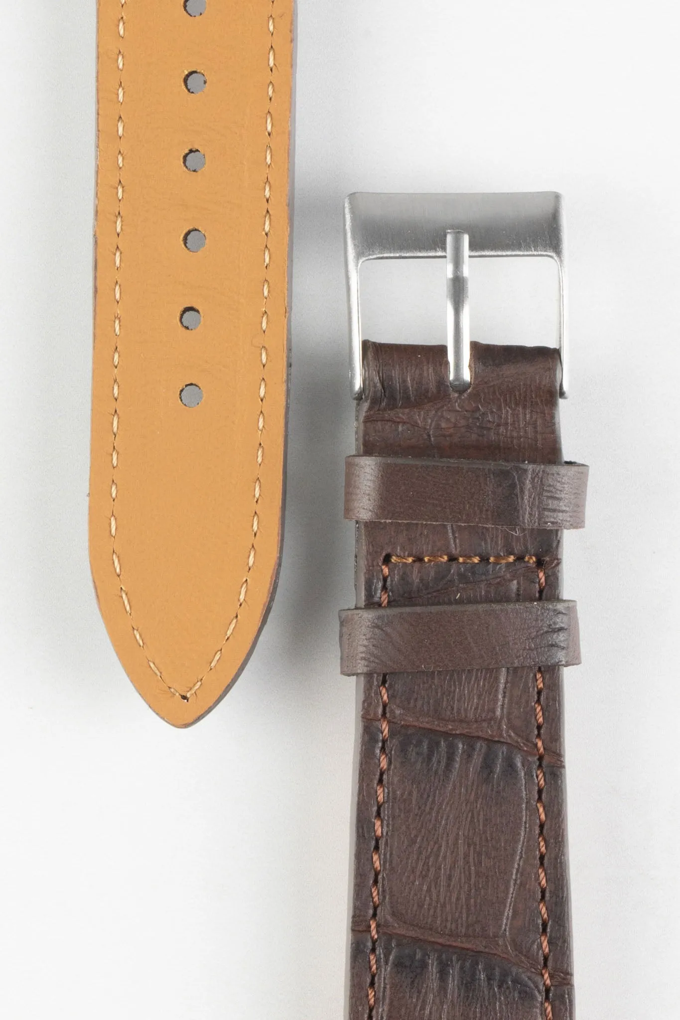 Pebro NILE Crocodile-Embossed Calfskin Leather Watch Strap in DARK BROWN
