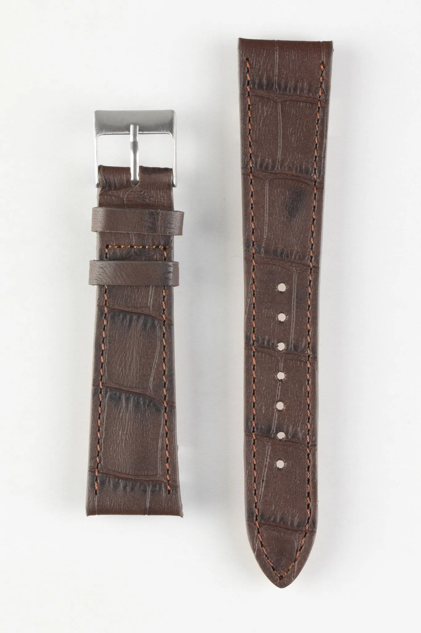 Pebro NILE Crocodile-Embossed Calfskin Leather Watch Strap in DARK BROWN