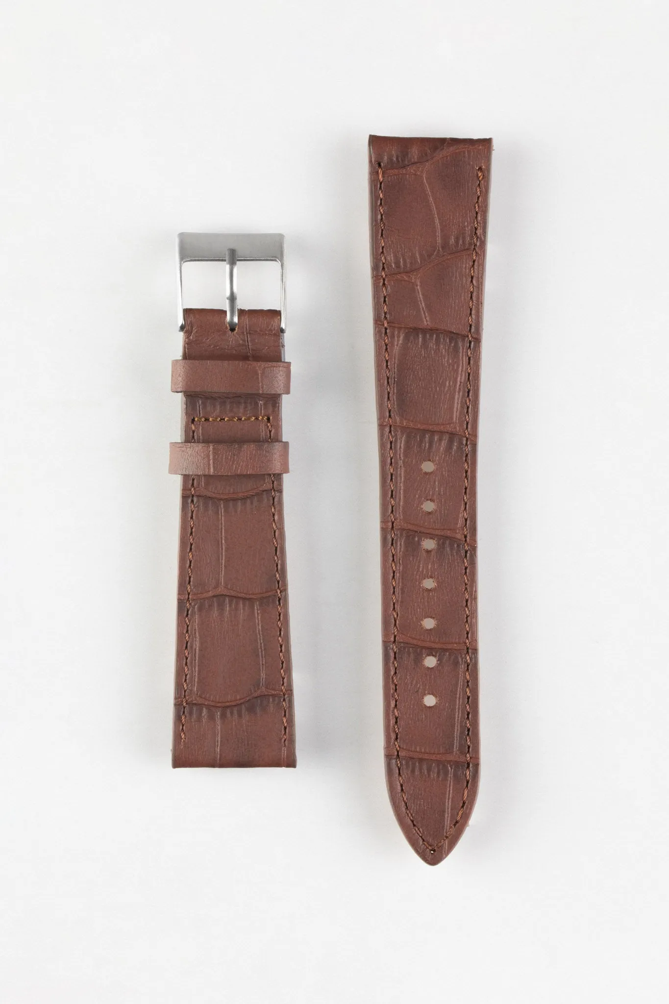 Pebro NILE Crocodile-Embossed Calfskin Leather Watch Strap in GOLD BROWN