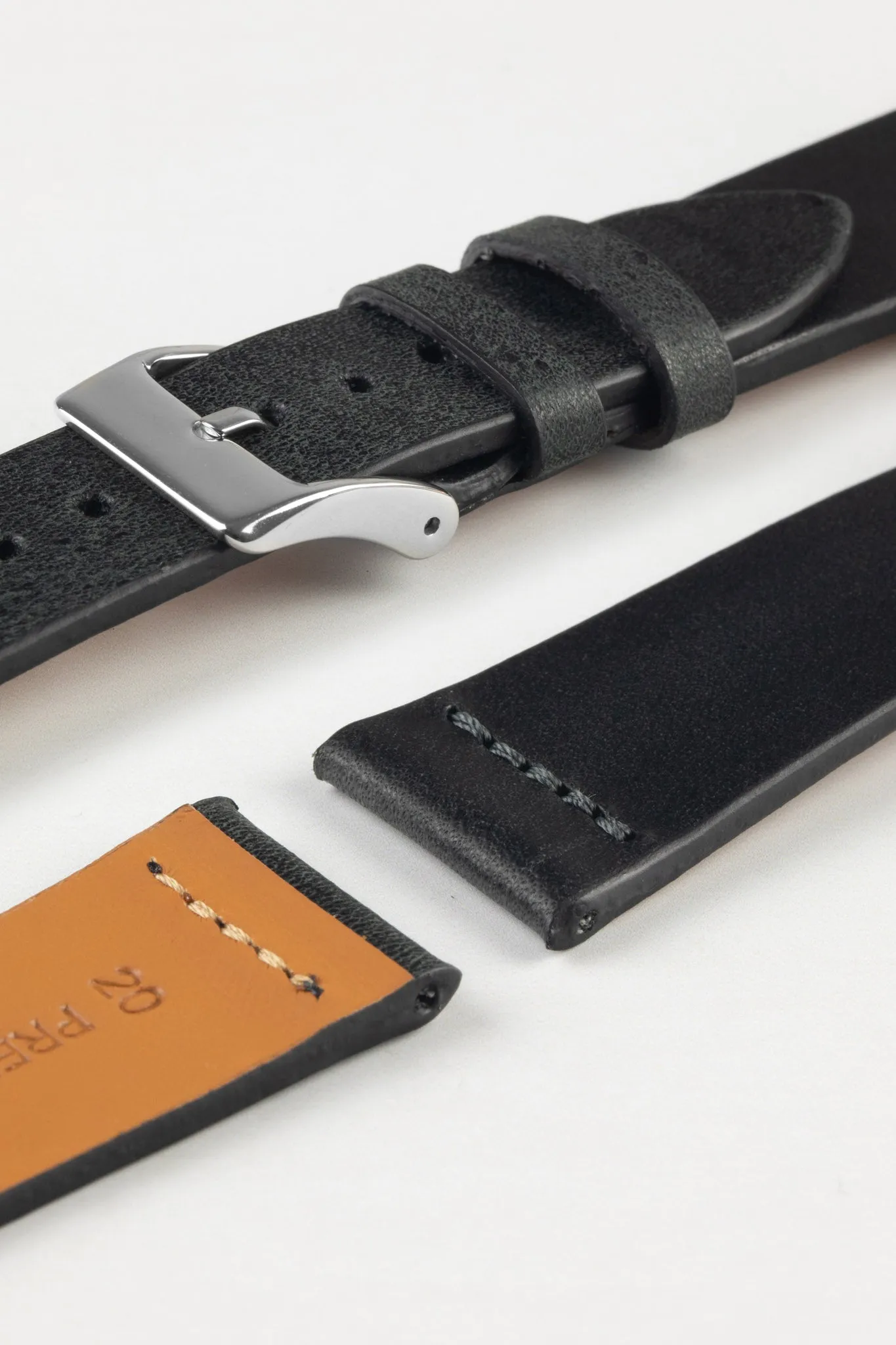 Pebro OILED ARTISAN Leather Watch Strap in BLACK