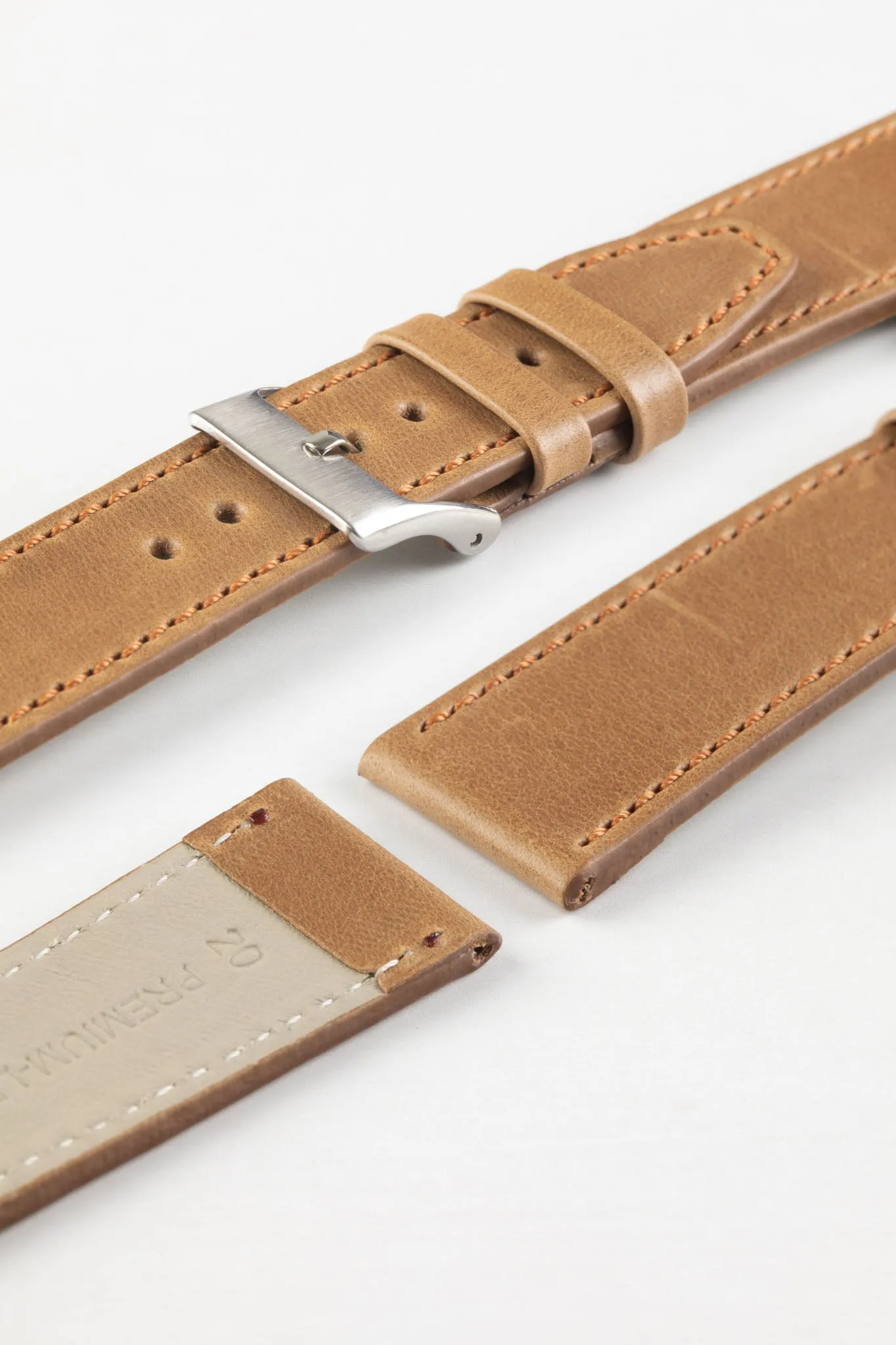 Pebro RUSTIC Vintage Leather Watch Strap in TAWNY BROWN