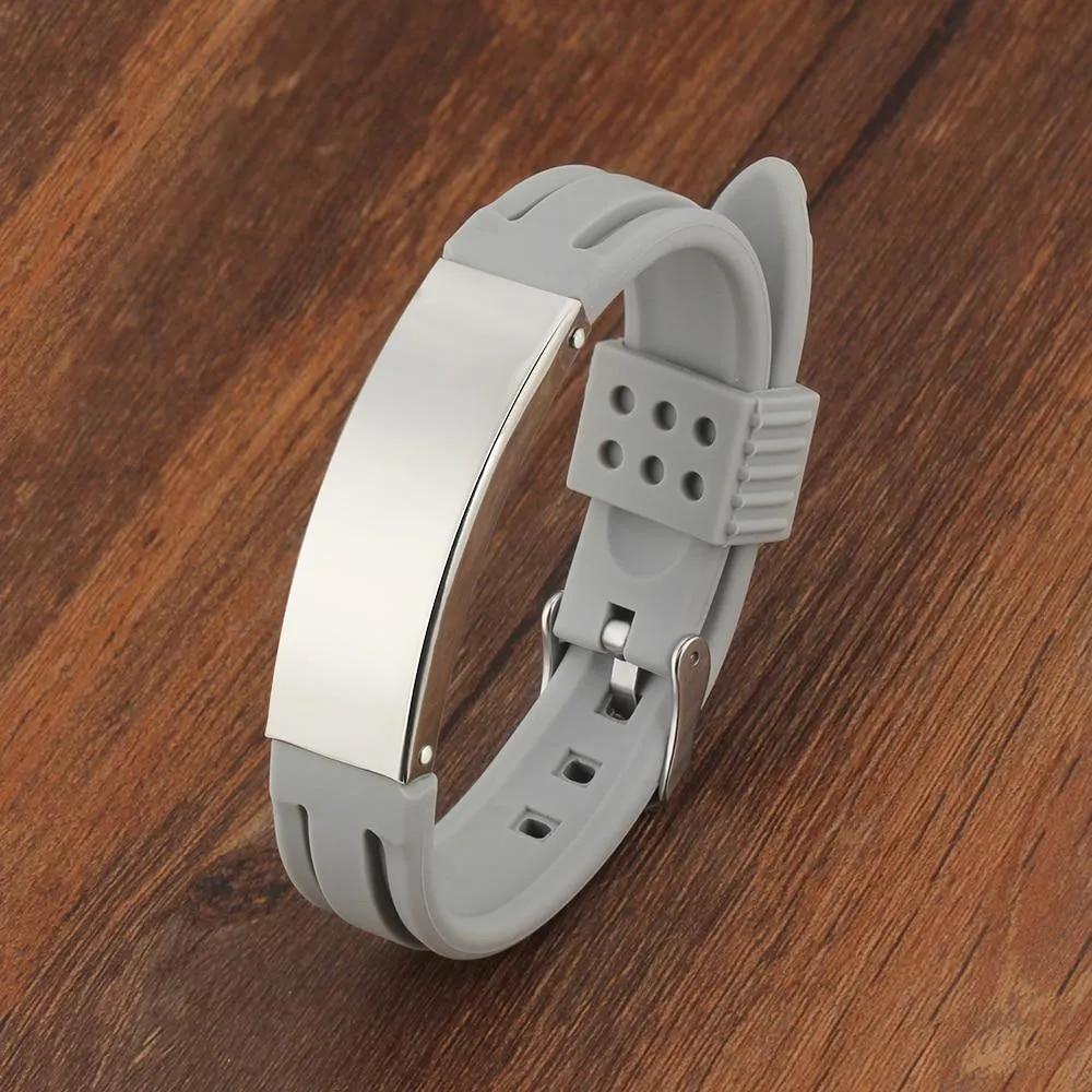 Personalized Custom Name Engrave Bracelet Bangle for Women Silicone ID Bracelets Stainless Steel Men Jewelry