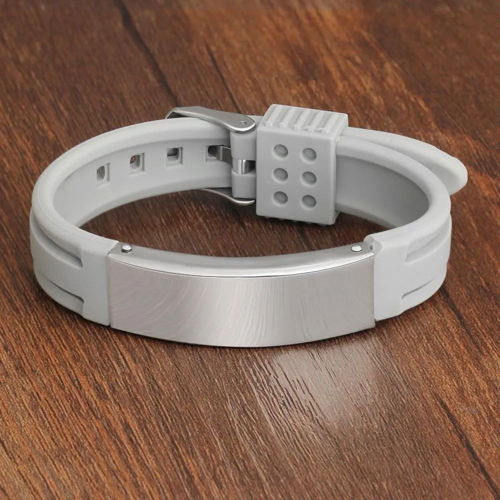 Personalized Custom Name Engrave Bracelet Bangle for Women Silicone ID Bracelets Stainless Steel Men Jewelry