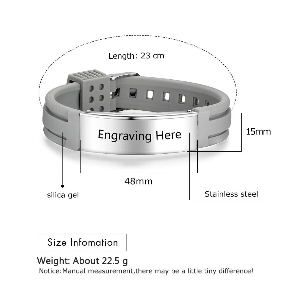 Personalized Custom Name Engrave Bracelet Bangle for Women Silicone ID Bracelets Stainless Steel Men Jewelry