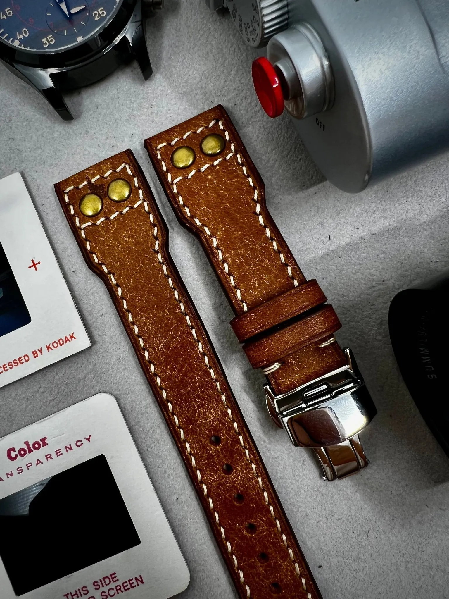 Pilot Watch Band, Leather Watch Strap 22mm, Handmade Vintage Aviator Watches Band, Brown Wristwatch band with deployant Clasp, Valentines Day Gift