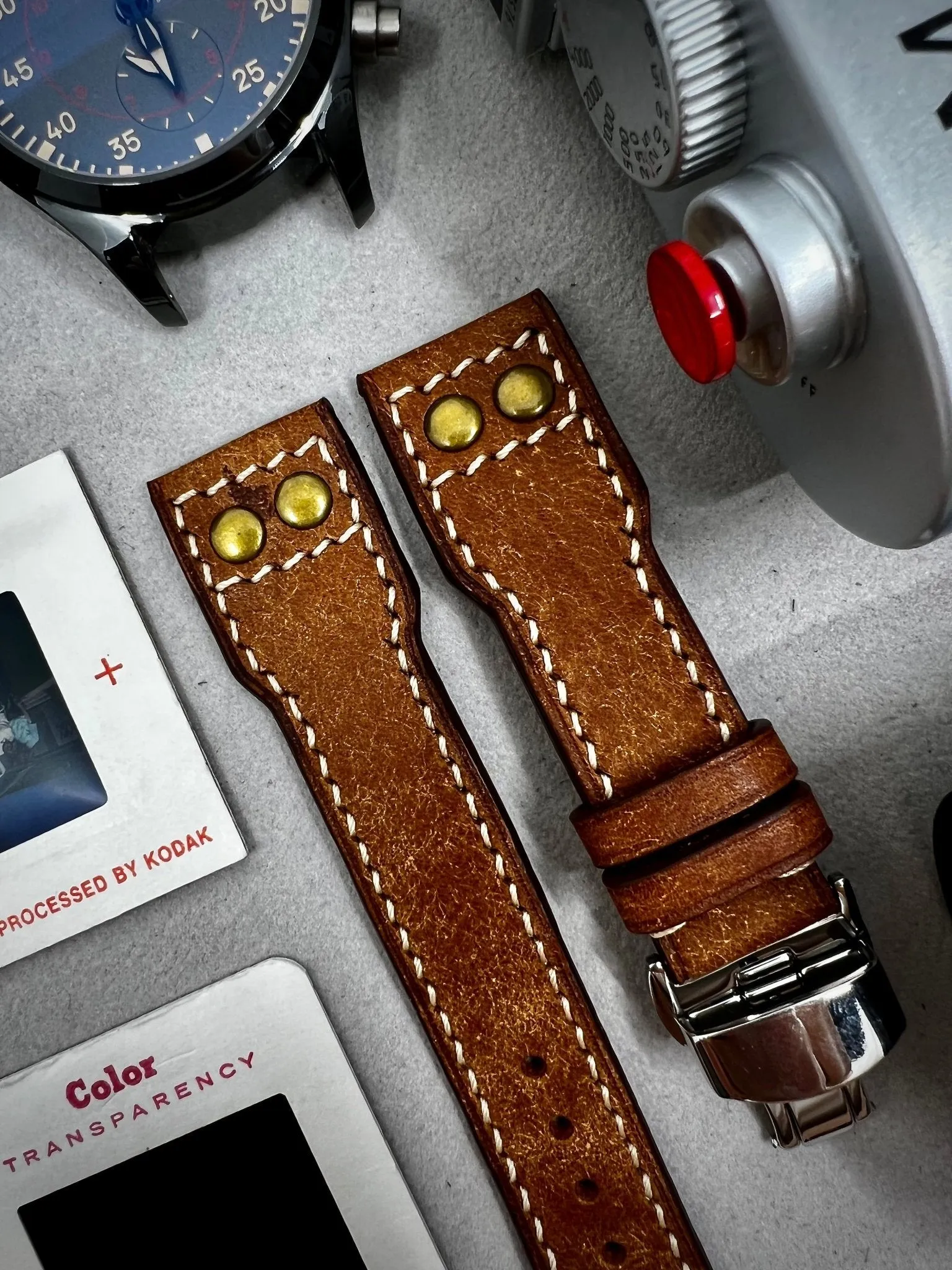 Pilot Watch Band, Leather Watch Strap 22mm, Handmade Vintage Aviator Watches Band, Brown Wristwatch band with deployant Clasp, Valentines Day Gift