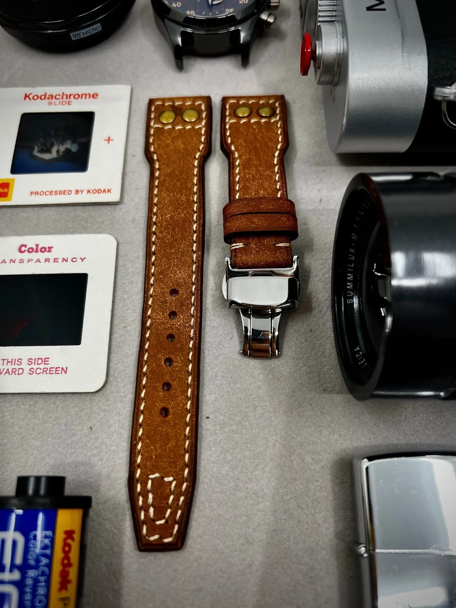 Pilot Watch Band, Leather Watch Strap 22mm, Handmade Vintage Aviator Watches Band, Brown Wristwatch band with deployant Clasp, Valentines Day Gift