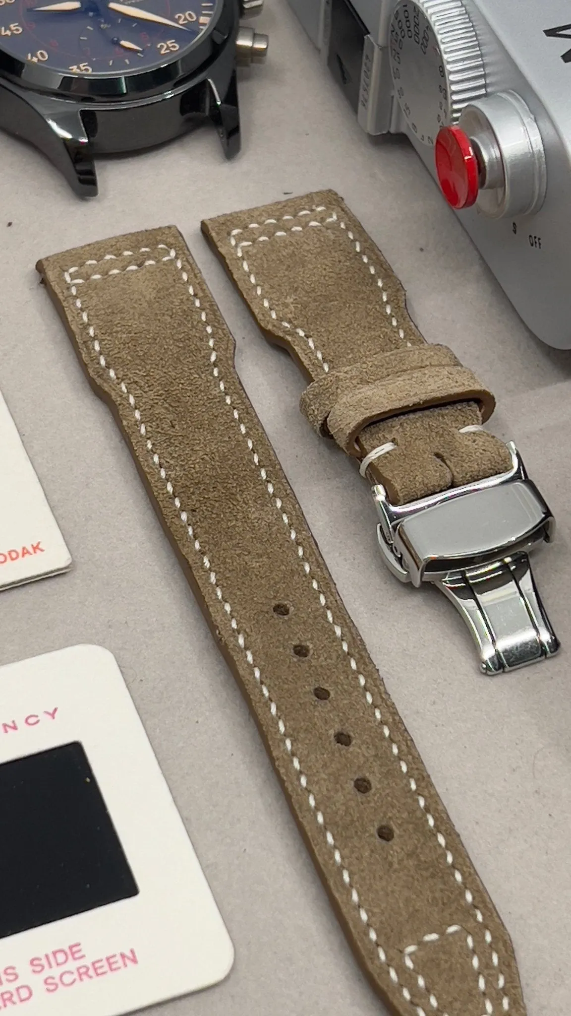 Pilot Watch Strap 20mm, Leder Uhrenarmband, Beige Big Pilot Suede Watch Band 22mm, Mens Pilot Style Aviation Wrist Watch Band 20mm