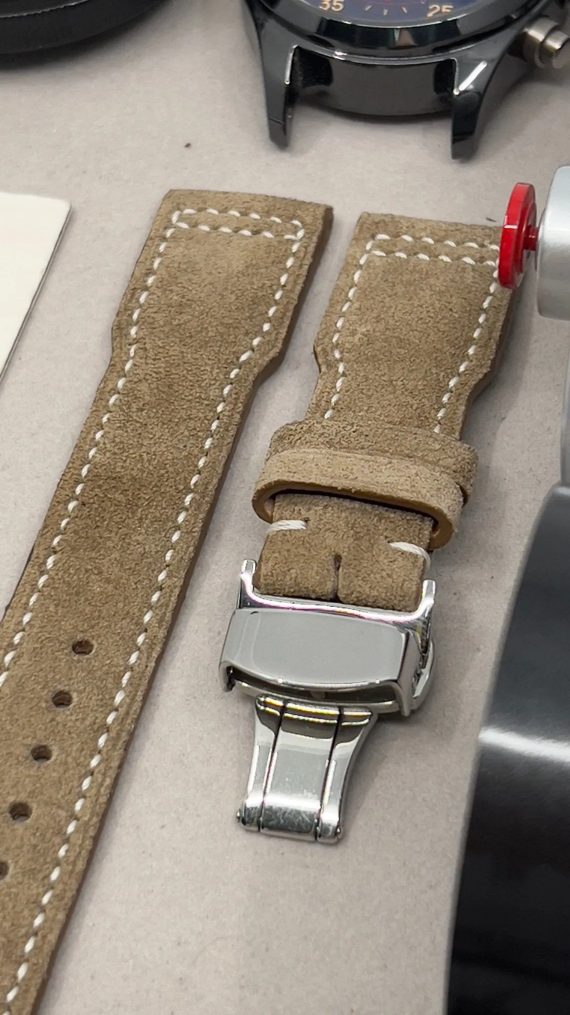 Pilot Watch Strap 20mm, Leder Uhrenarmband, Beige Big Pilot Suede Watch Band 22mm, Mens Pilot Style Aviation Wrist Watch Band 20mm